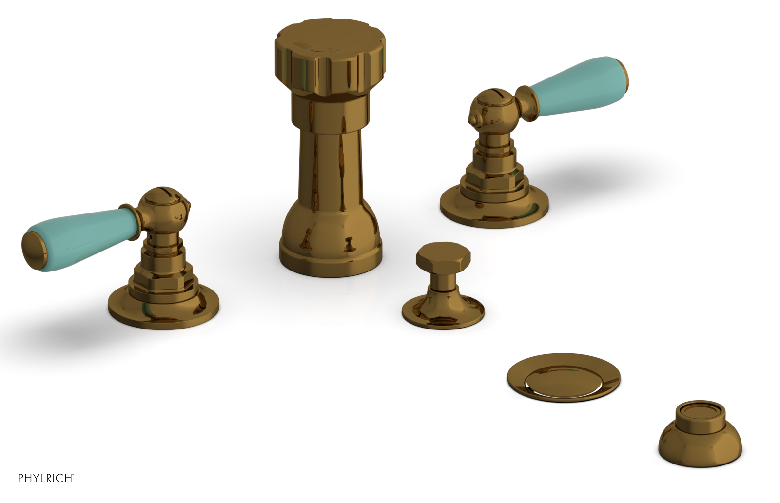 JAMESTOWN - Four Hole Bidet Set - Lever Handles with "Turqoise" Accents 165-61