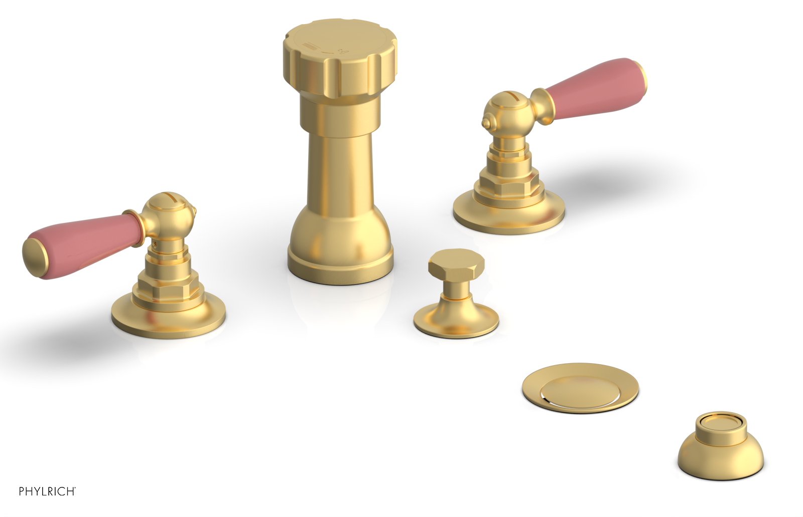 JAMESTOWN - Four Hole Bidet Set - Lever Handles with "Pink" Accents 165-61