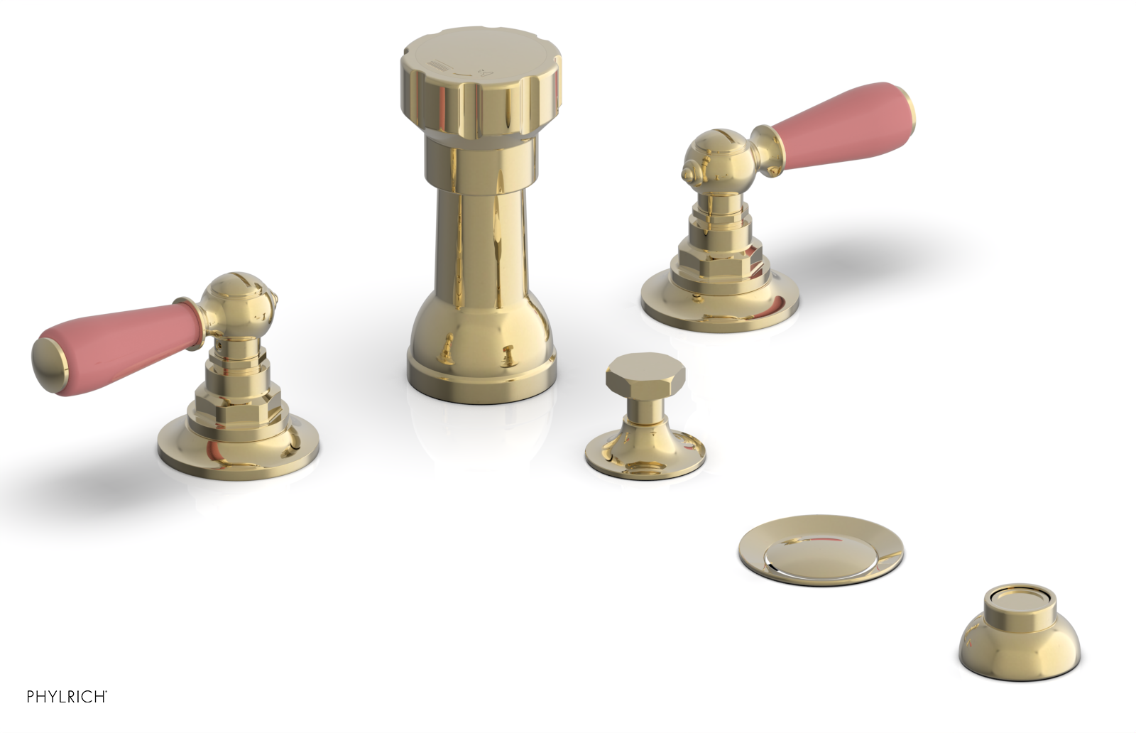 JAMESTOWN - Four Hole Bidet Set - Lever Handles with "Pink" Accents 165-61