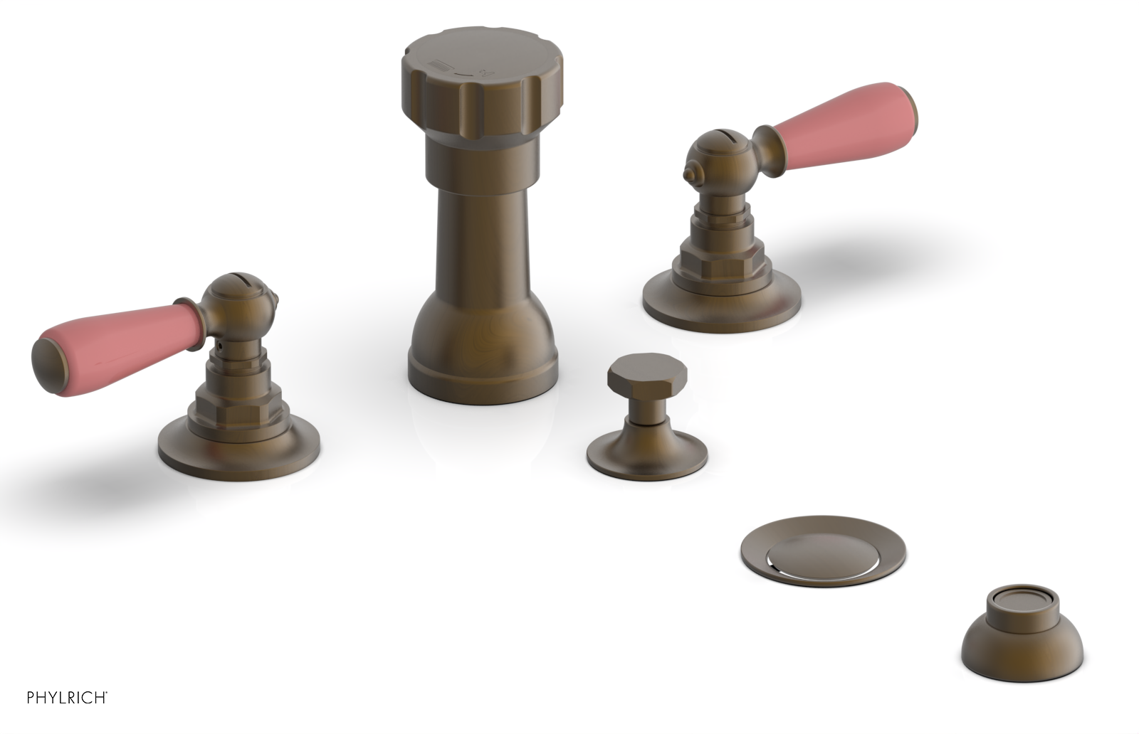 JAMESTOWN - Four Hole Bidet Set - Lever Handles with "Pink" Accents 165-61