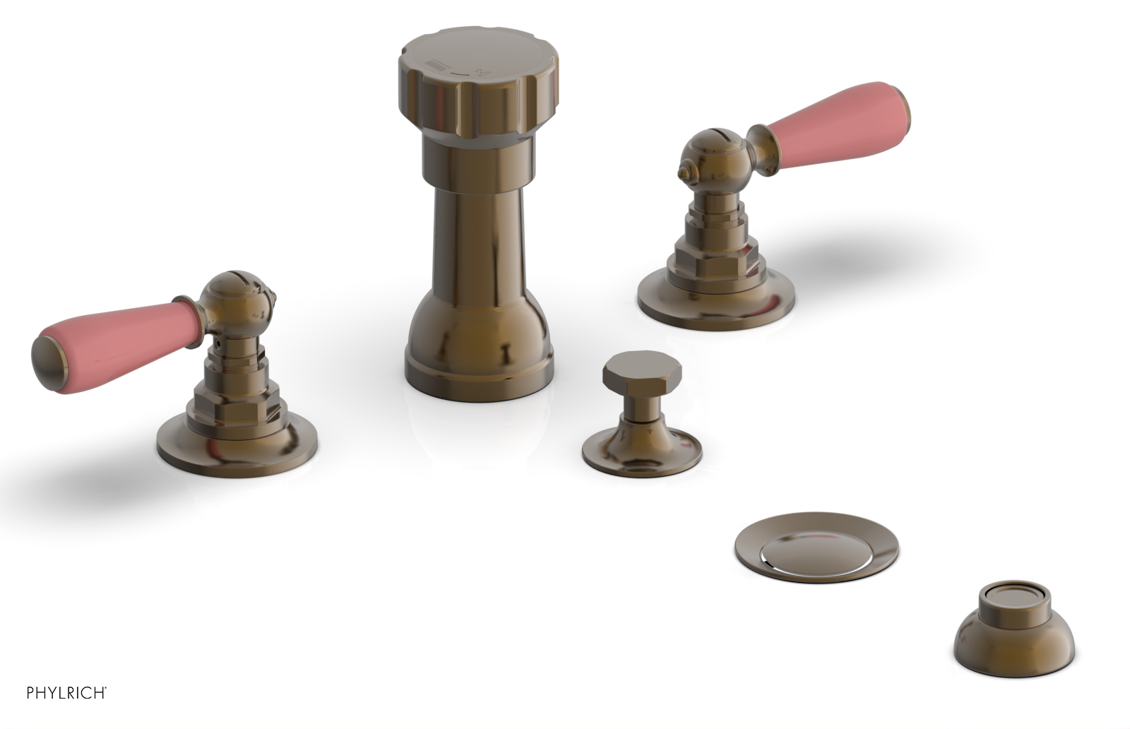 JAMESTOWN - Four Hole Bidet Set - Lever Handles with "Pink" Accents 165-61