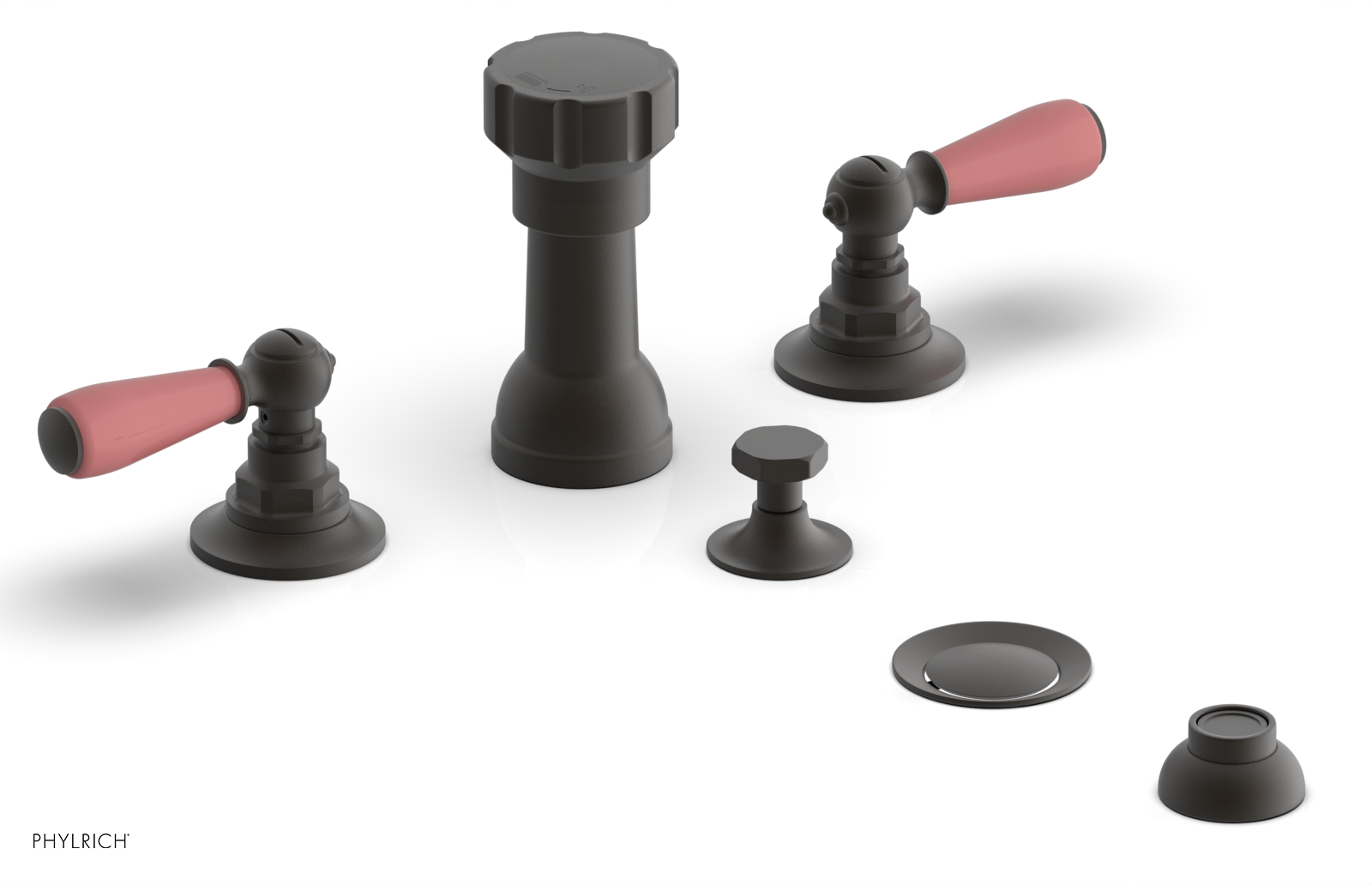 JAMESTOWN - Four Hole Bidet Set - Lever Handles with "Pink" Accents 165-61