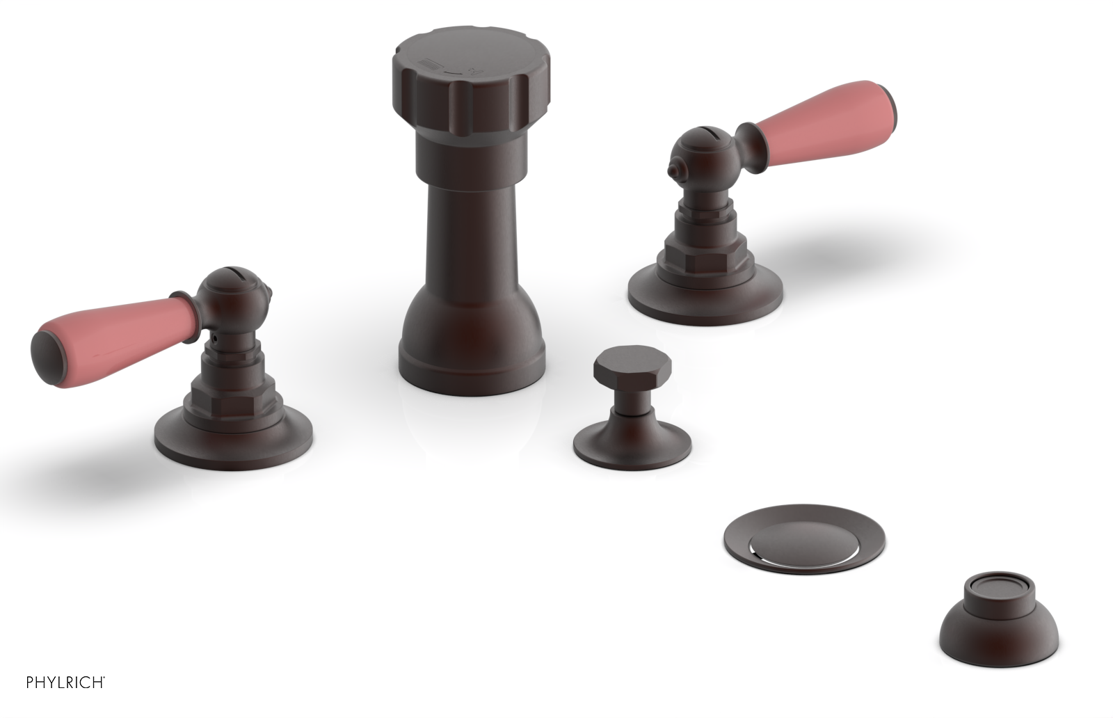 JAMESTOWN - Four Hole Bidet Set - Lever Handles with "Pink" Accents 165-61