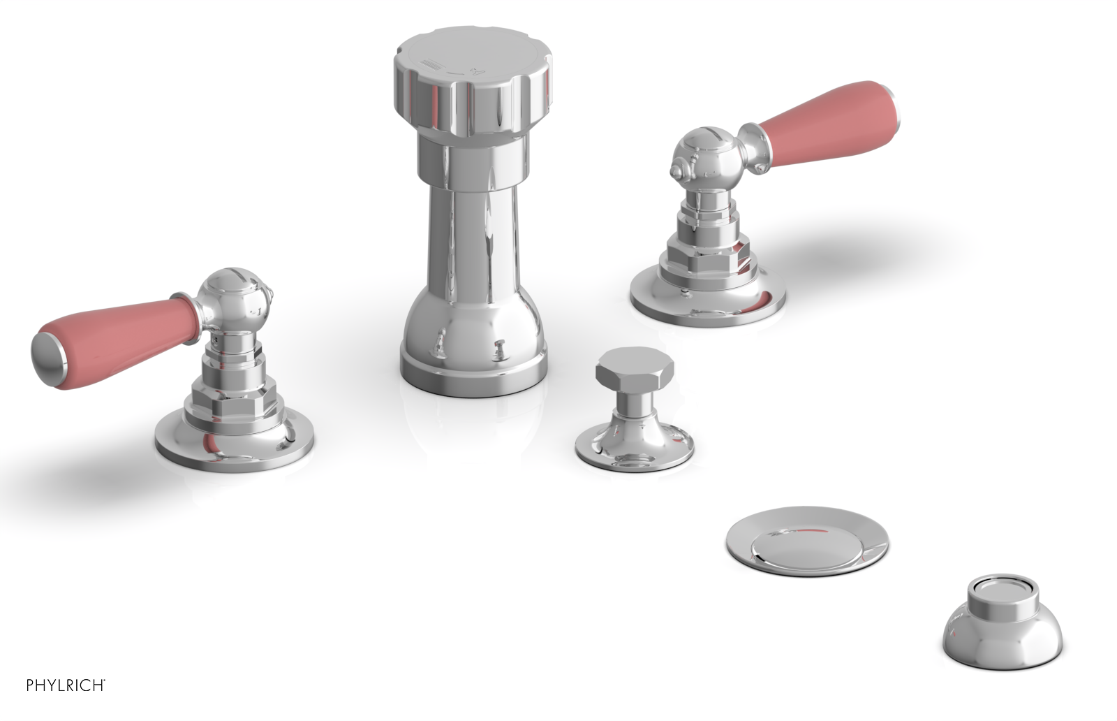 JAMESTOWN - Four Hole Bidet Set - Lever Handles with "Pink" Accents 165-61