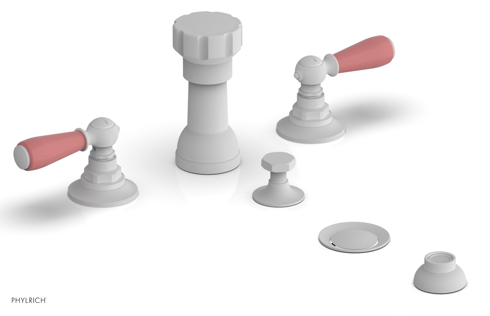 JAMESTOWN - Four Hole Bidet Set - Lever Handles with "Pink" Accents 165-61