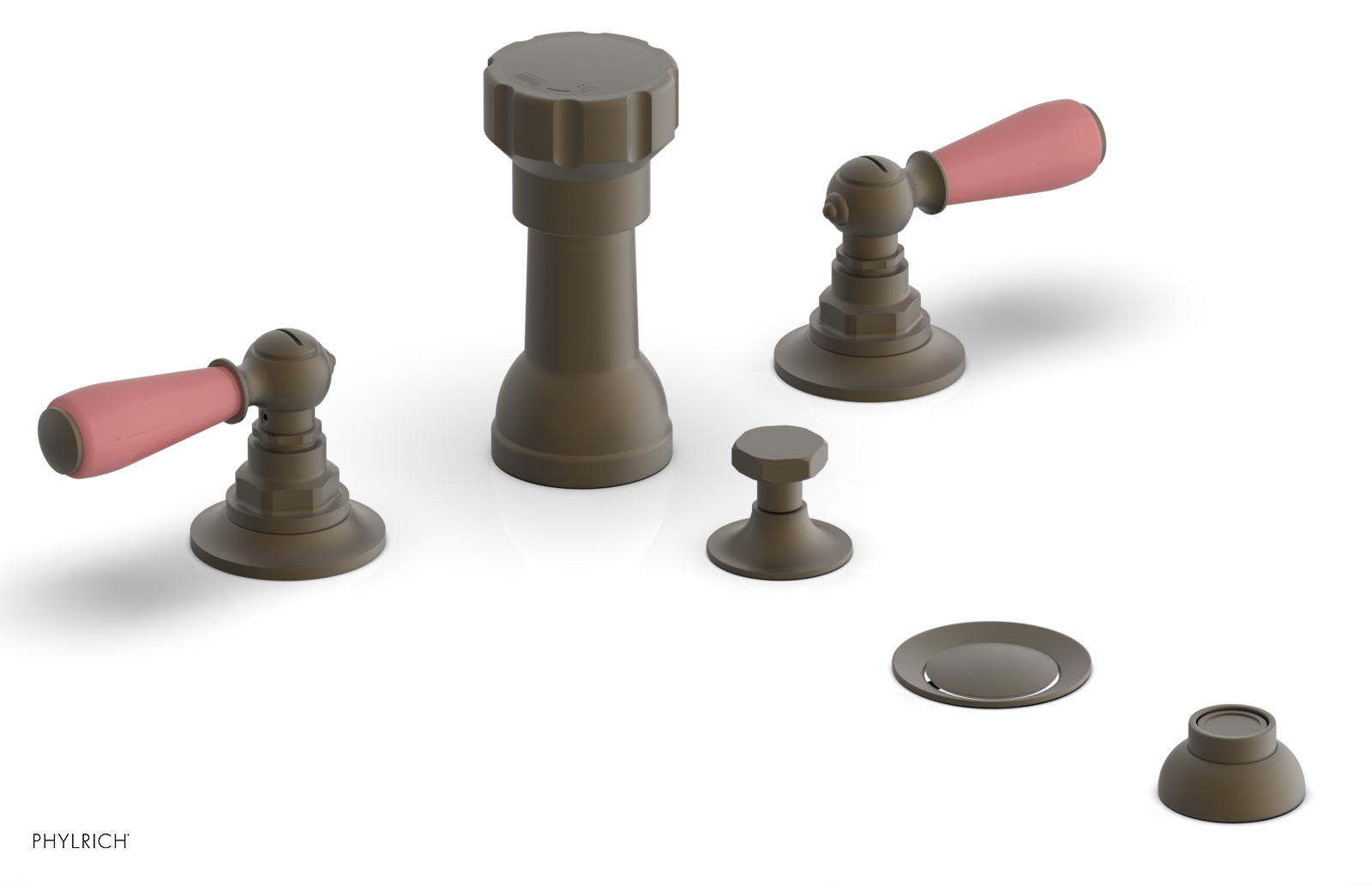 JAMESTOWN - Four Hole Bidet Set - Lever Handles with "Pink" Accents 165-61