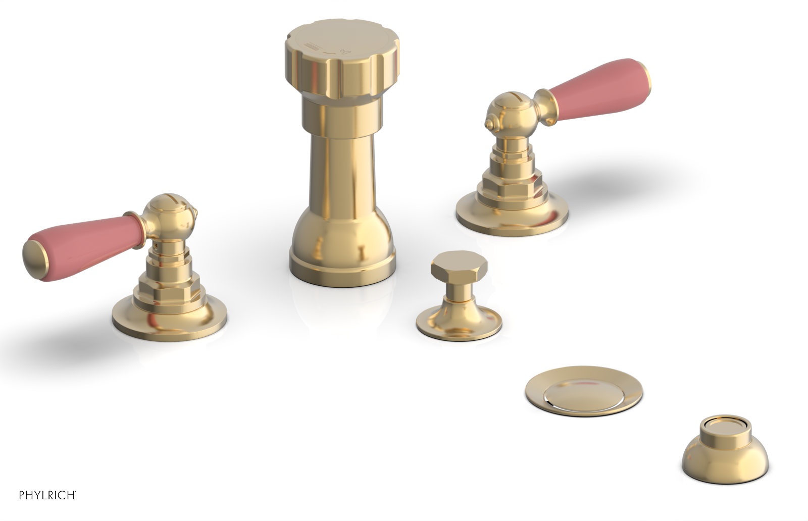 JAMESTOWN - Four Hole Bidet Set - Lever Handles with "Pink" Accents 165-61