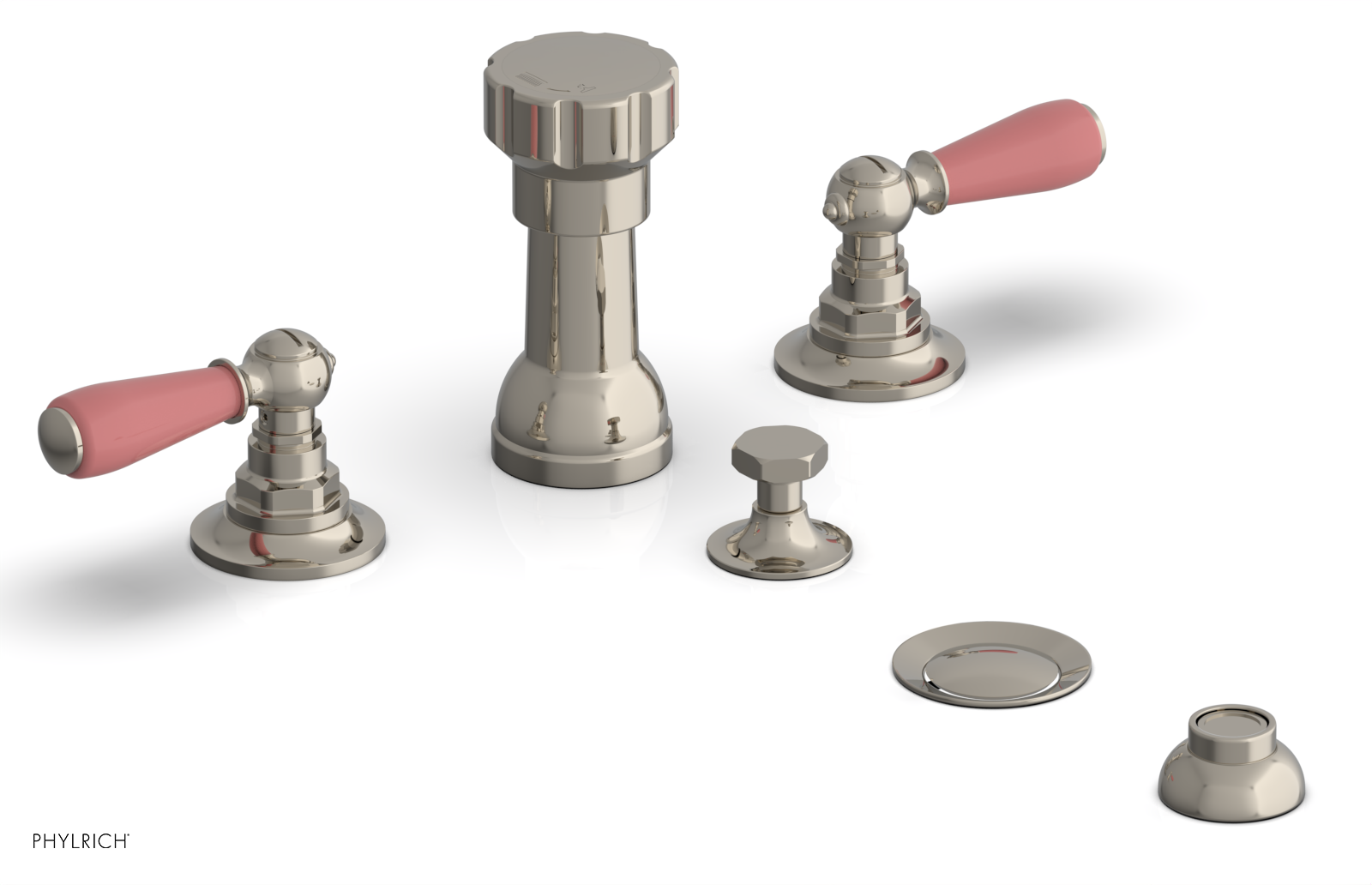 JAMESTOWN - Four Hole Bidet Set - Lever Handles with "Pink" Accents 165-61