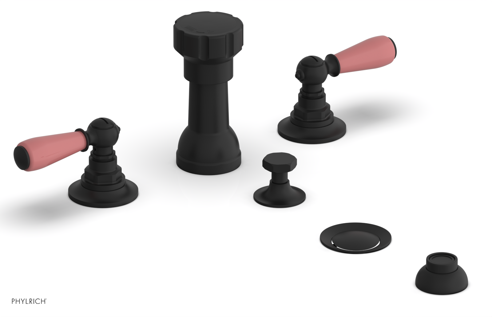 JAMESTOWN - Four Hole Bidet Set - Lever Handles with "Pink" Accents 165-61