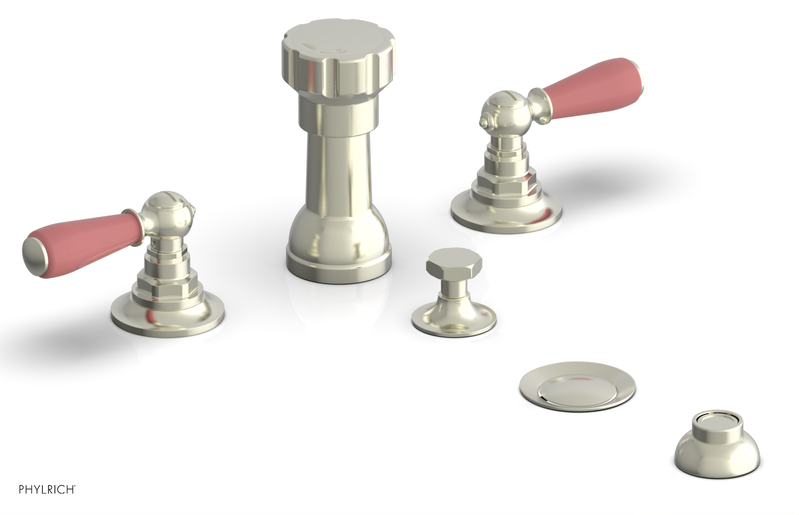 JAMESTOWN - Four Hole Bidet Set - Lever Handles with "Pink" Accents 165-61