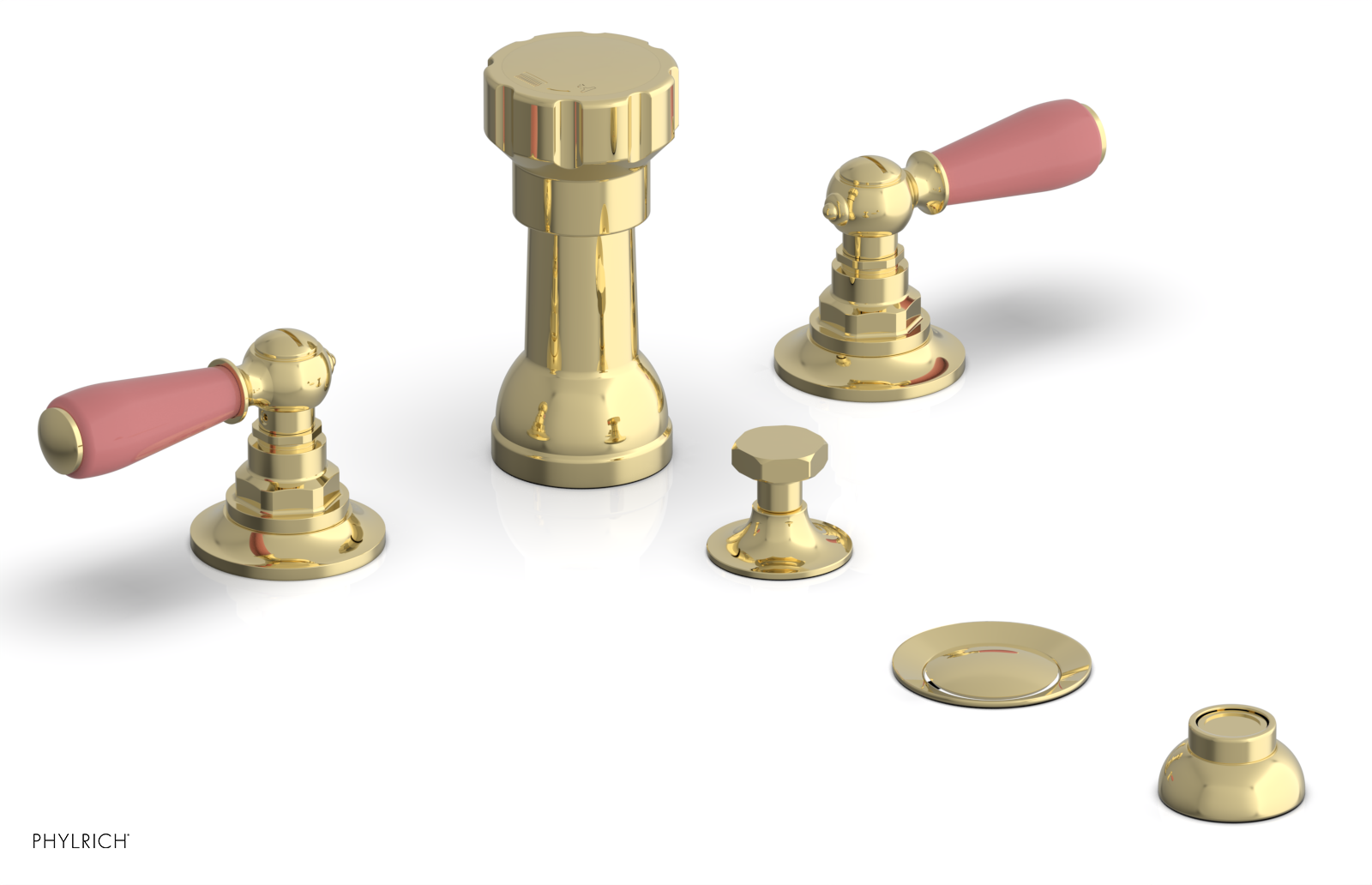 JAMESTOWN - Four Hole Bidet Set - Lever Handles with "Pink" Accents 165-61