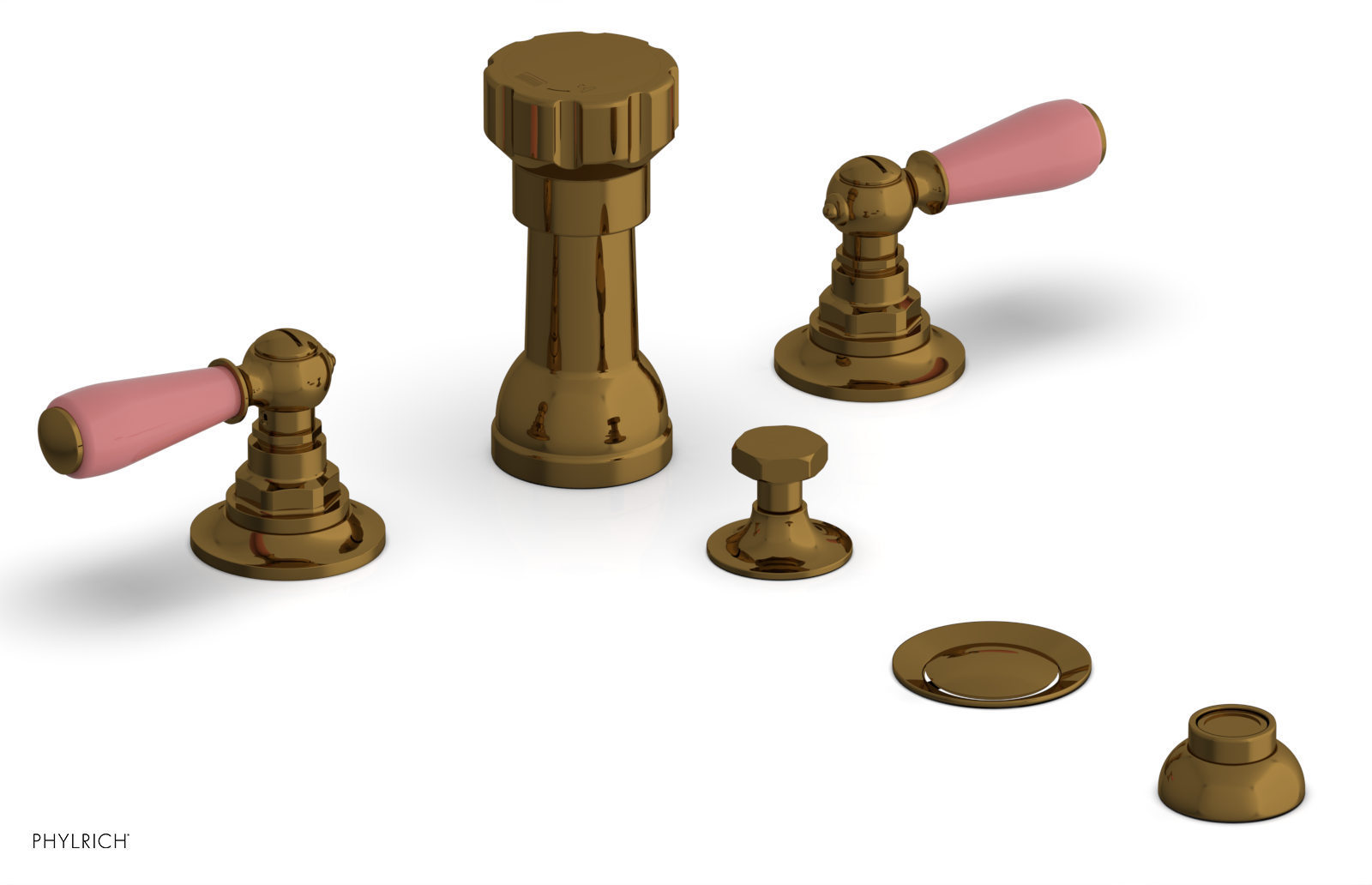 JAMESTOWN - Four Hole Bidet Set - Lever Handles with "Pink" Accents 165-61