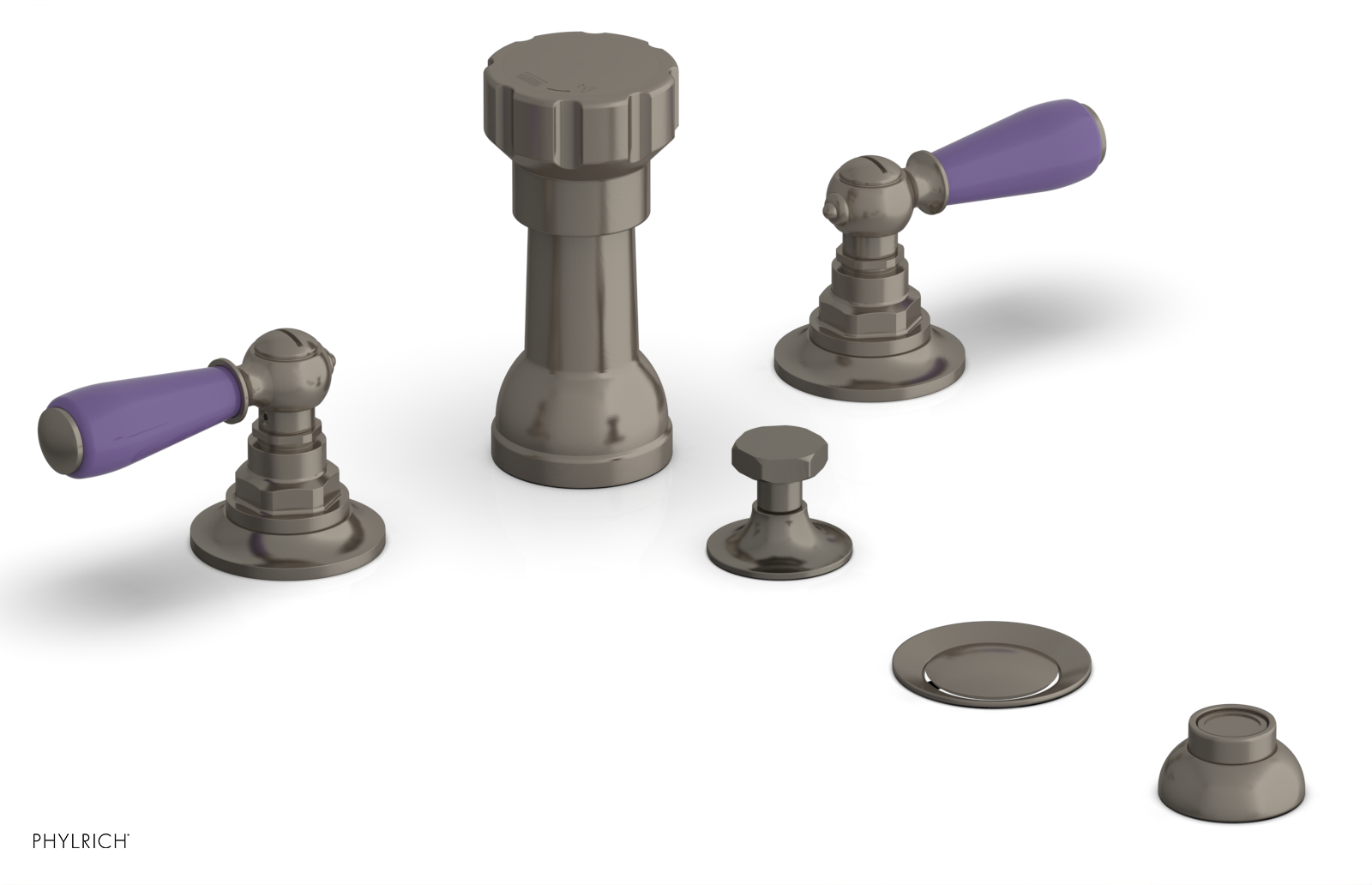 JAMESTOWN - Four Hole Bidet Set - Lever Handles with "Purple" Accents 165-61