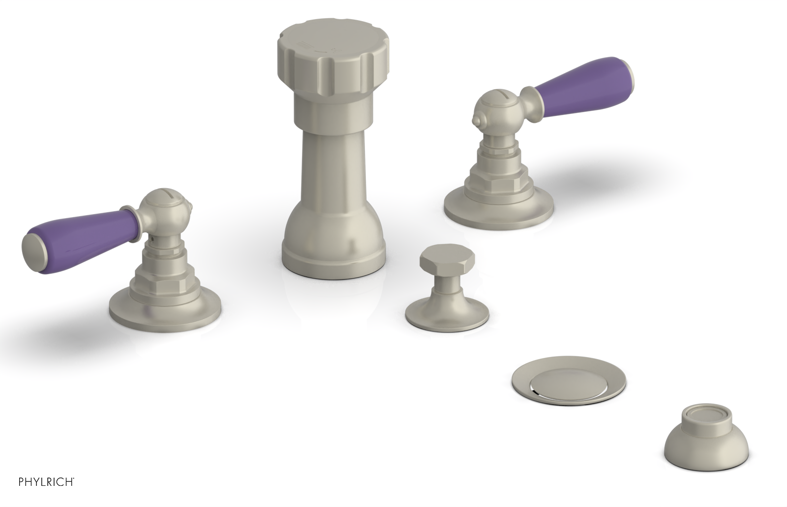 JAMESTOWN - Four Hole Bidet Set - Lever Handles with "Purple" Accents 165-61