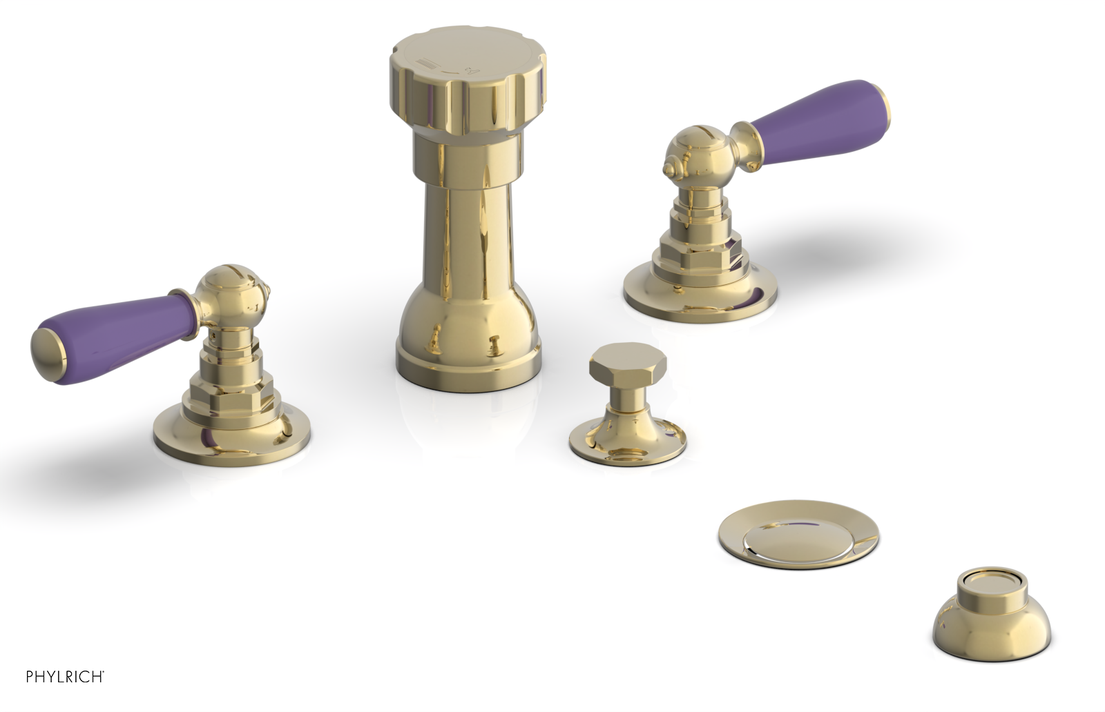 JAMESTOWN - Four Hole Bidet Set - Lever Handles with "Purple" Accents 165-61