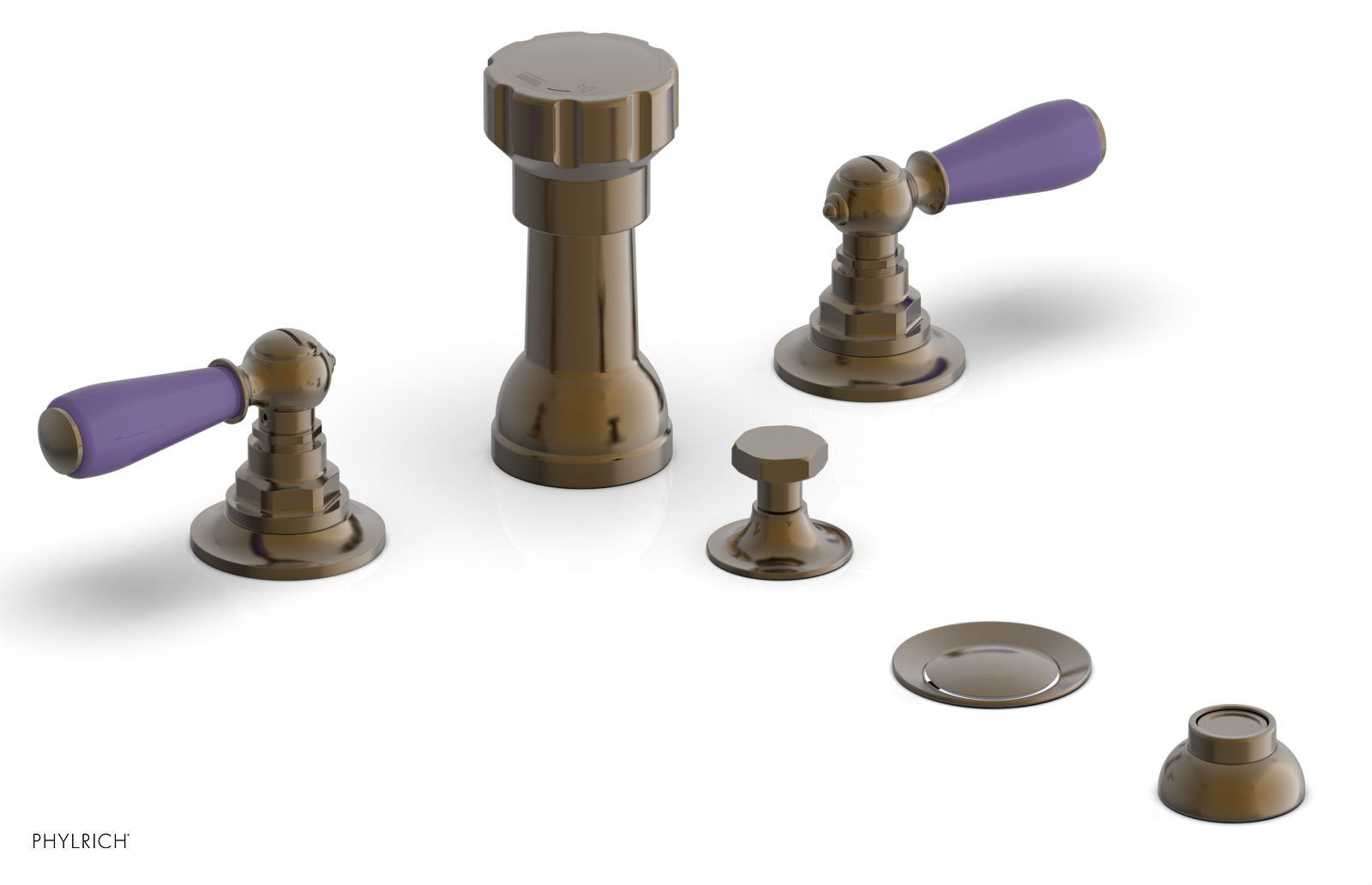 JAMESTOWN - Four Hole Bidet Set - Lever Handles with "Purple" Accents 165-61