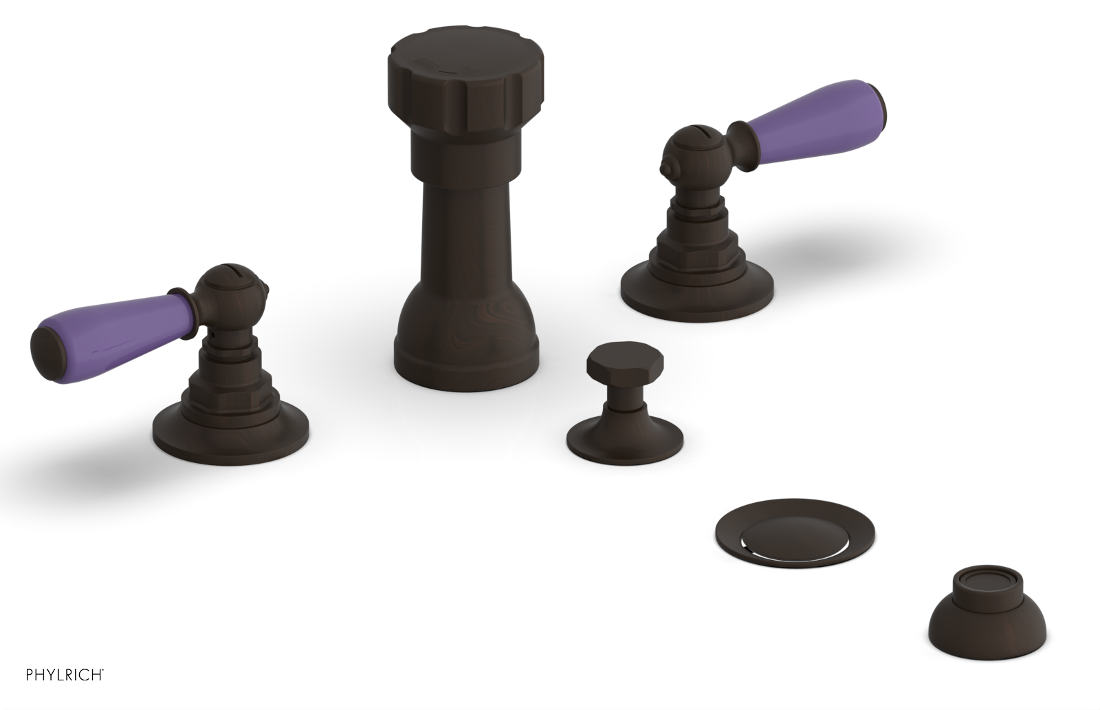 JAMESTOWN - Four Hole Bidet Set - Lever Handles with "Purple" Accents 165-61