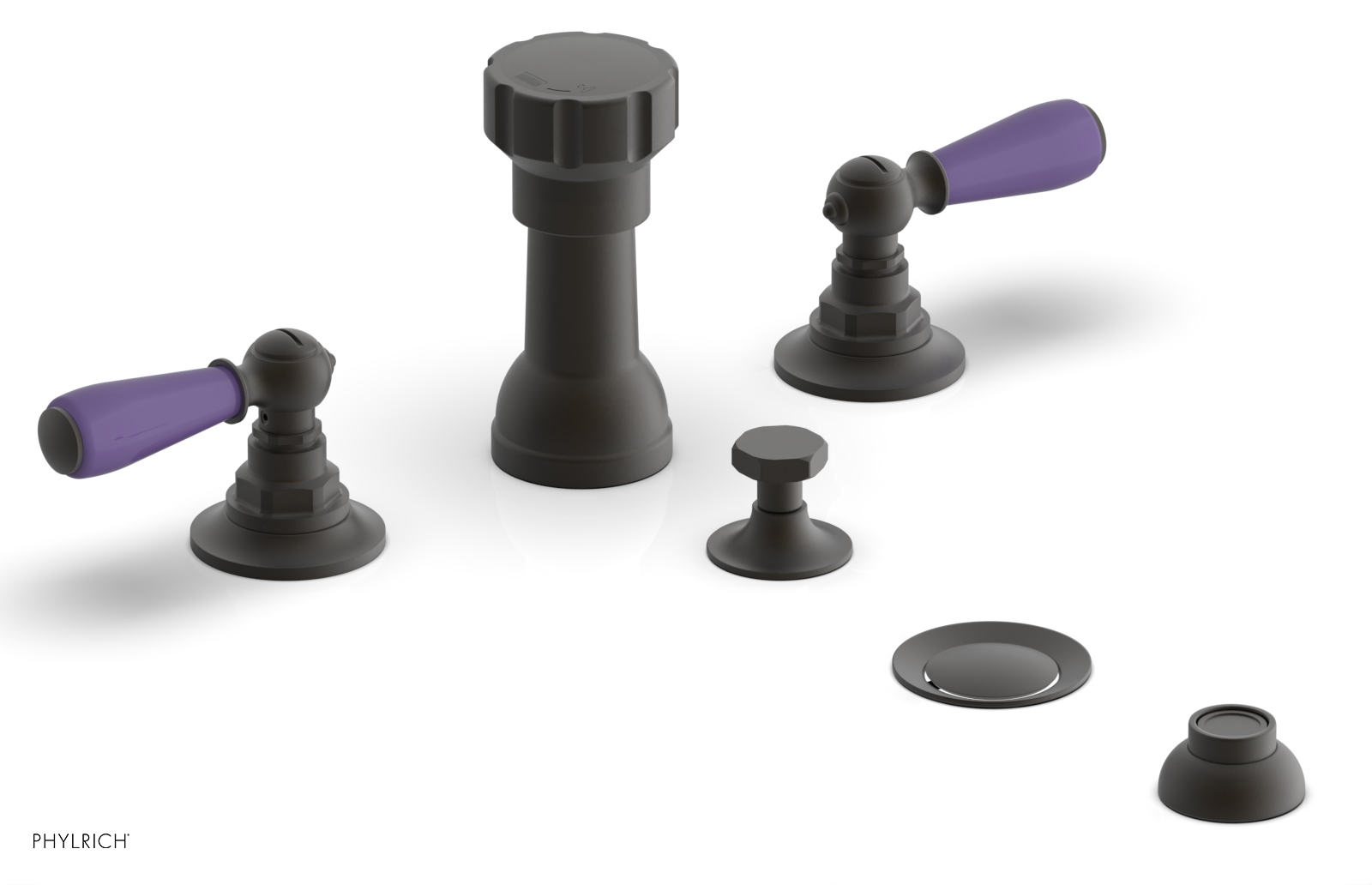 JAMESTOWN - Four Hole Bidet Set - Lever Handles with "Purple" Accents 165-61