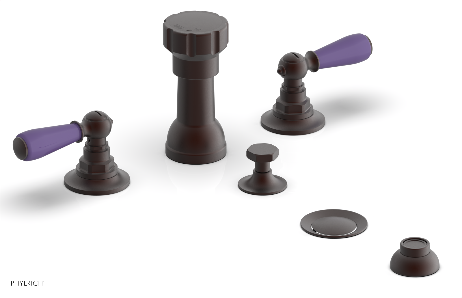 JAMESTOWN - Four Hole Bidet Set - Lever Handles with "Purple" Accents 165-61