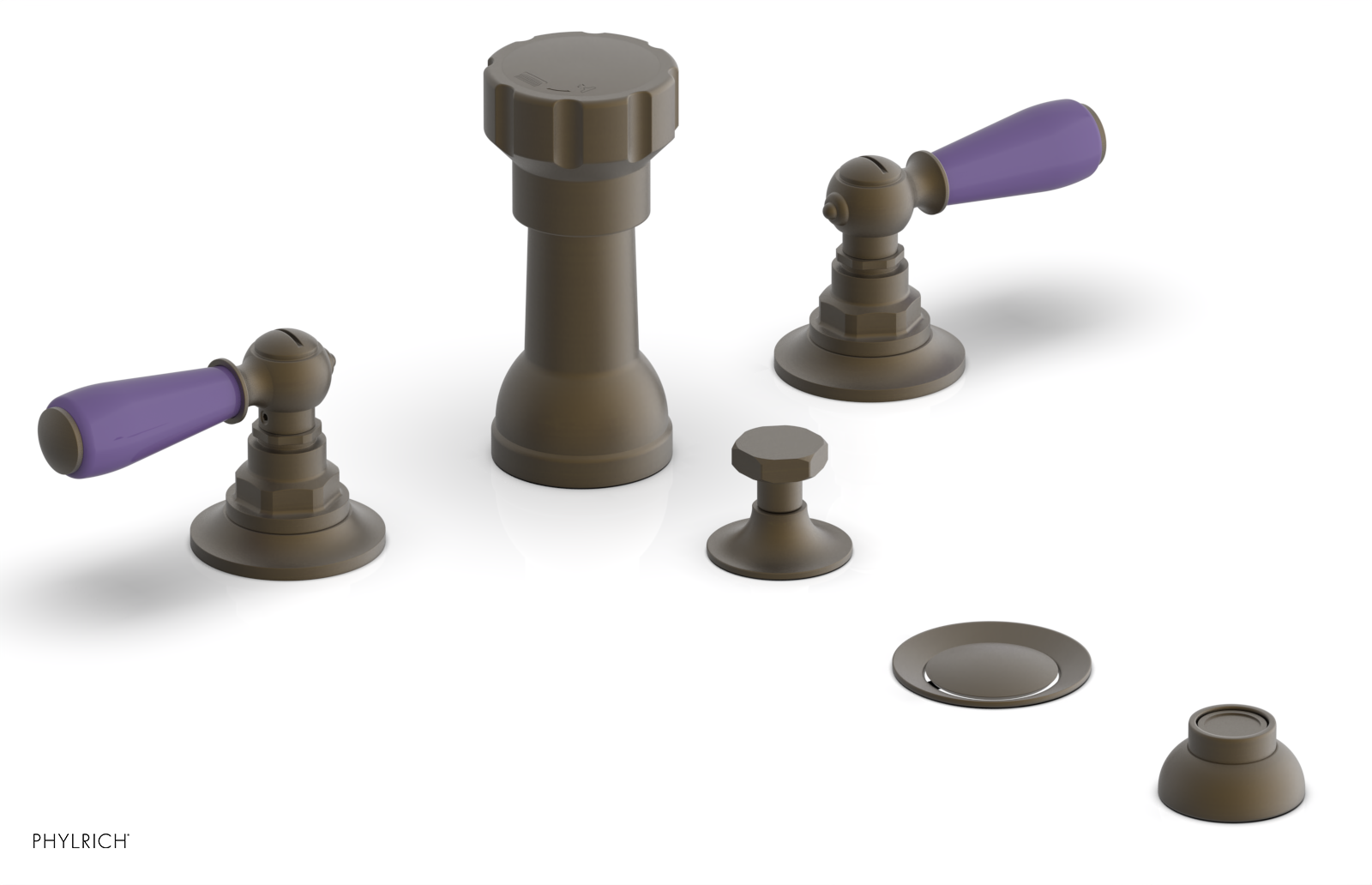 JAMESTOWN - Four Hole Bidet Set - Lever Handles with "Purple" Accents 165-61