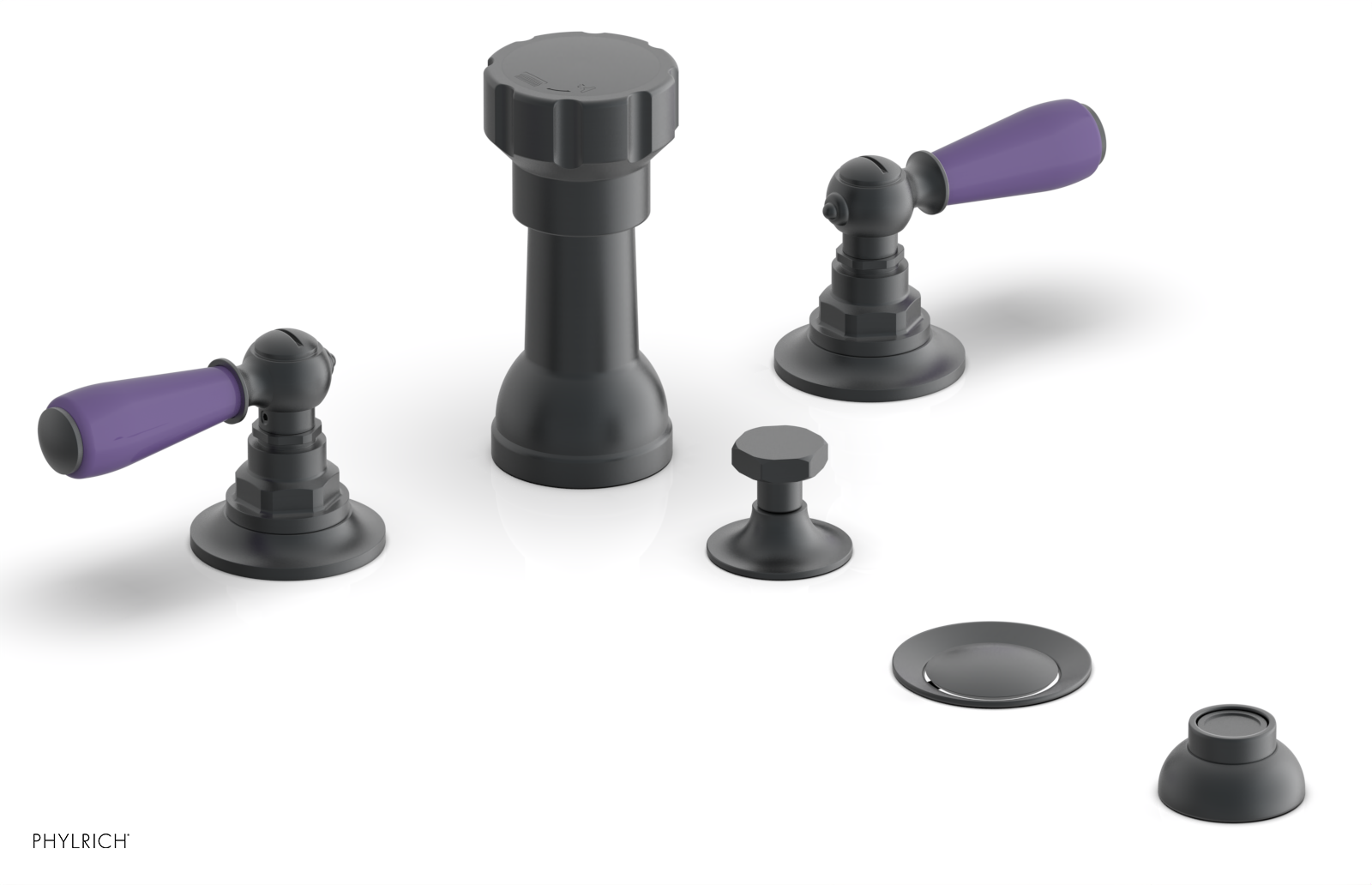 JAMESTOWN - Four Hole Bidet Set - Lever Handles with "Purple" Accents 165-61