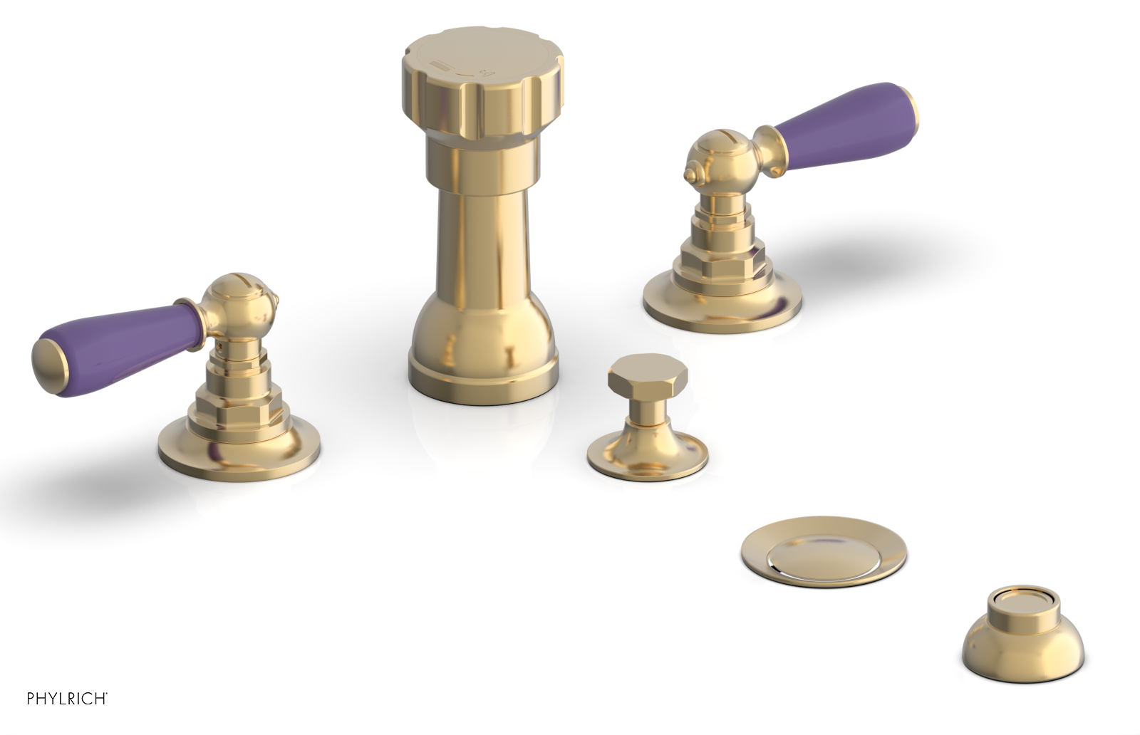 JAMESTOWN - Four Hole Bidet Set - Lever Handles with "Purple" Accents 165-61