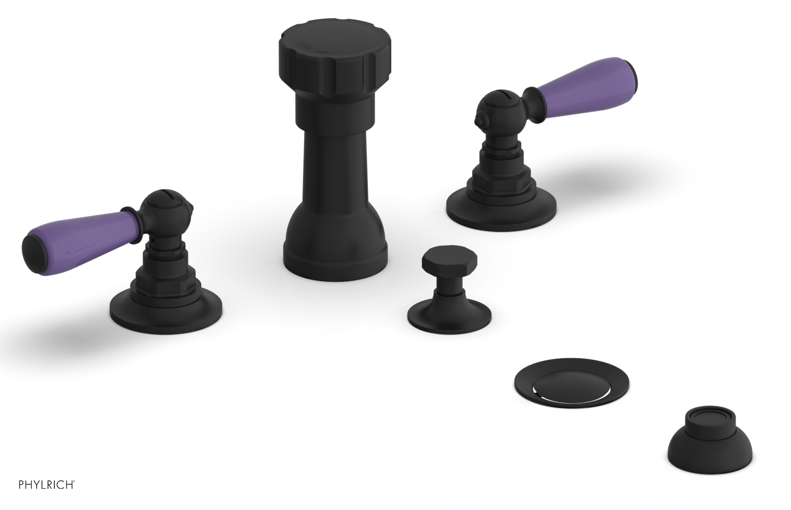 JAMESTOWN - Four Hole Bidet Set - Lever Handles with "Purple" Accents 165-61