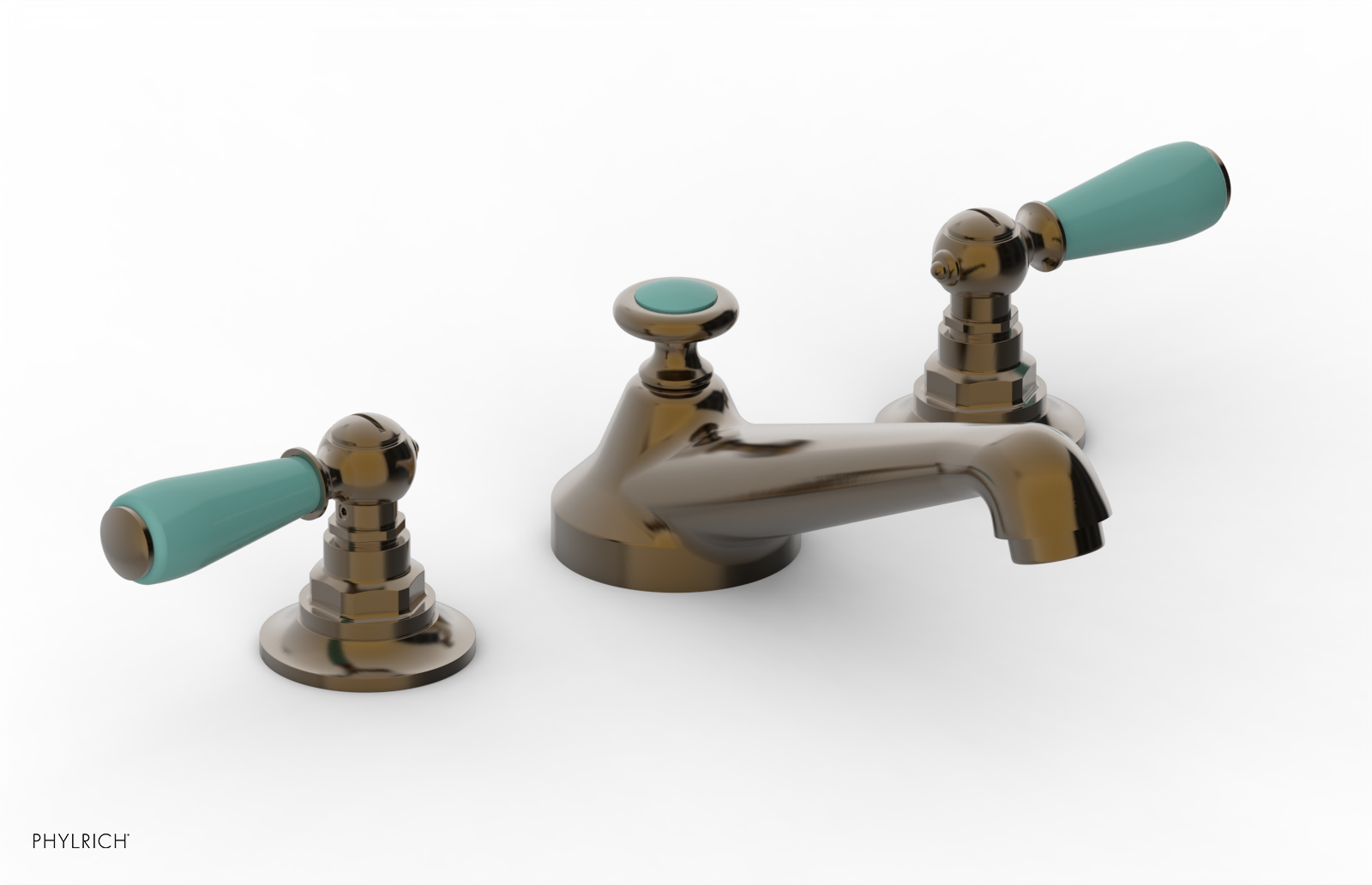 JAMESTOWN Widespread Faucet - Low Spout - Lever Handle with "Turqoise" Accents 165-02