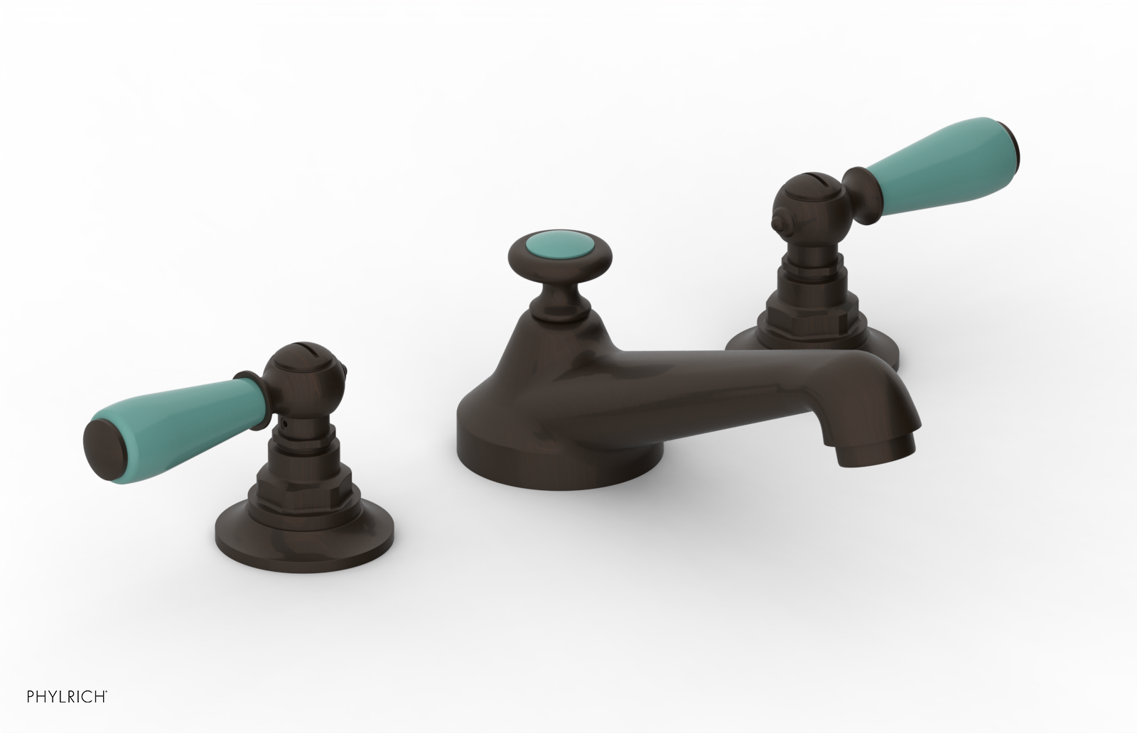 JAMESTOWN Widespread Faucet - Low Spout - Lever Handle with "Turqoise" Accents 165-02