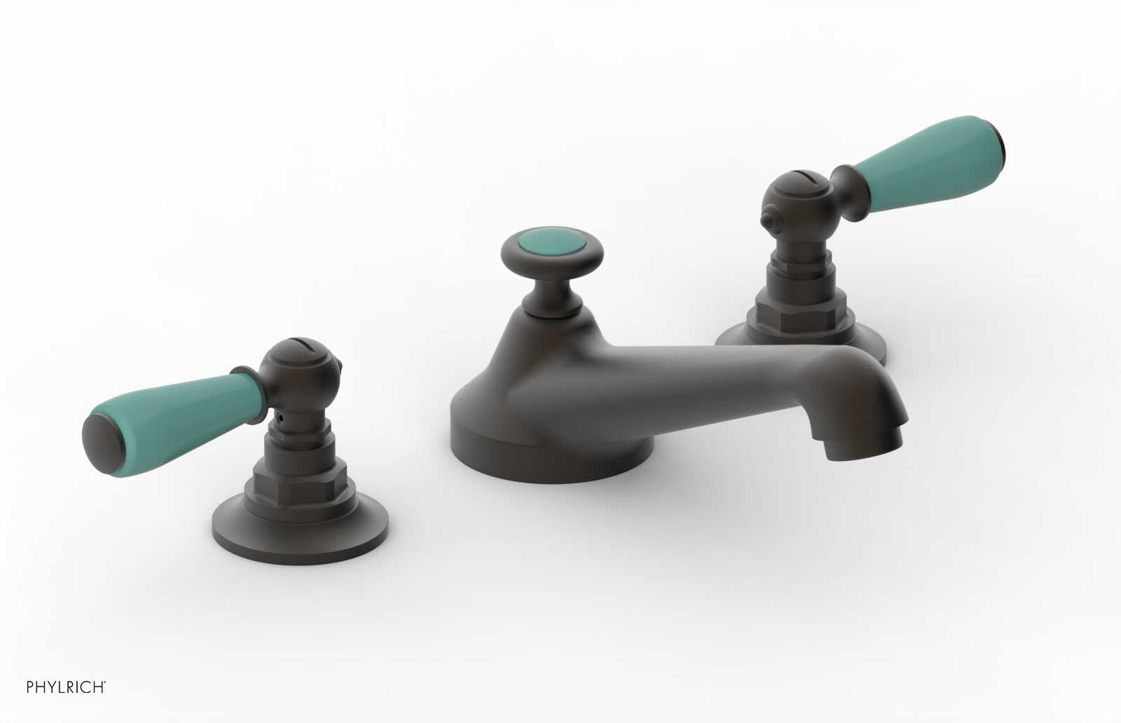 JAMESTOWN Widespread Faucet - Low Spout - Lever Handle with "Turqoise" Accents 165-02