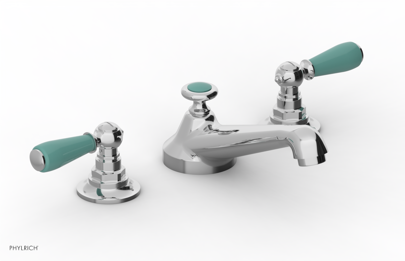 JAMESTOWN Widespread Faucet - Low Spout - Lever Handle with "Turqoise" Accents 165-02