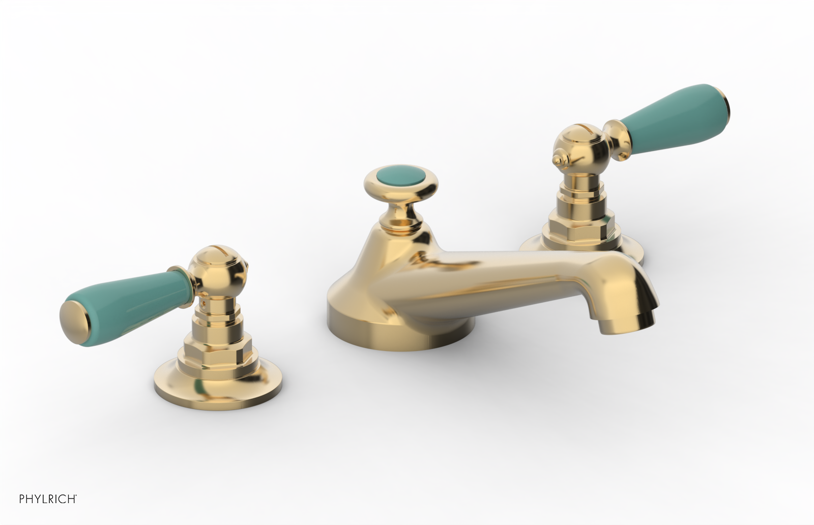 JAMESTOWN Widespread Faucet - Low Spout - Lever Handle with "Turqoise" Accents 165-02