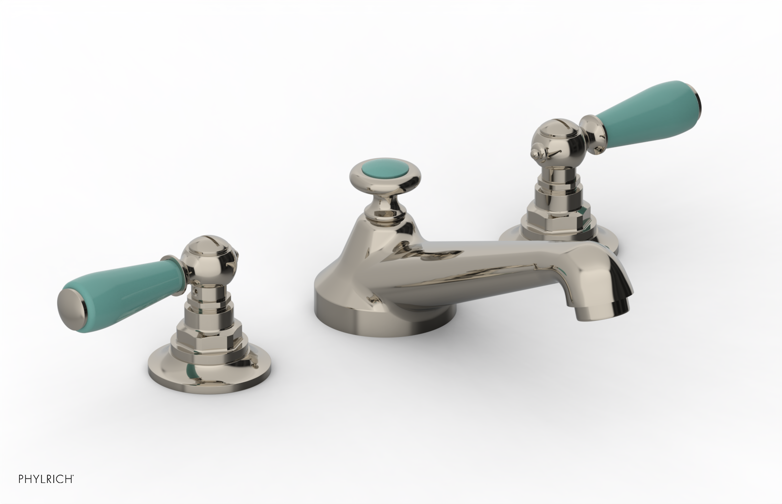 JAMESTOWN Widespread Faucet - Low Spout - Lever Handle with "Turqoise" Accents 165-02