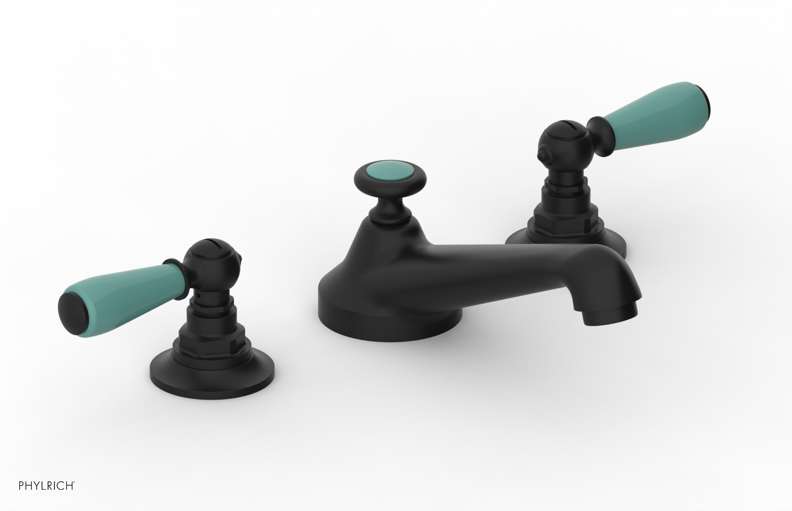 JAMESTOWN Widespread Faucet - Low Spout - Lever Handle with "Turqoise" Accents 165-02