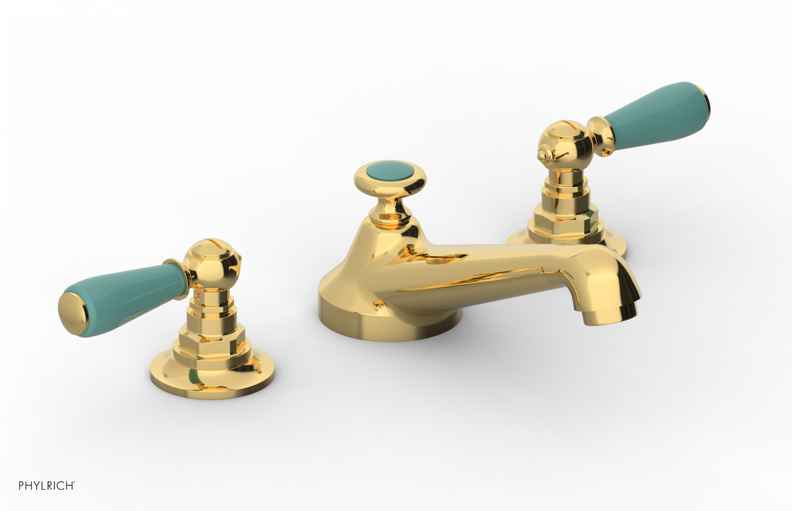 JAMESTOWN Widespread Faucet - Low Spout - Lever Handle with "Turqoise" Accents 165-02