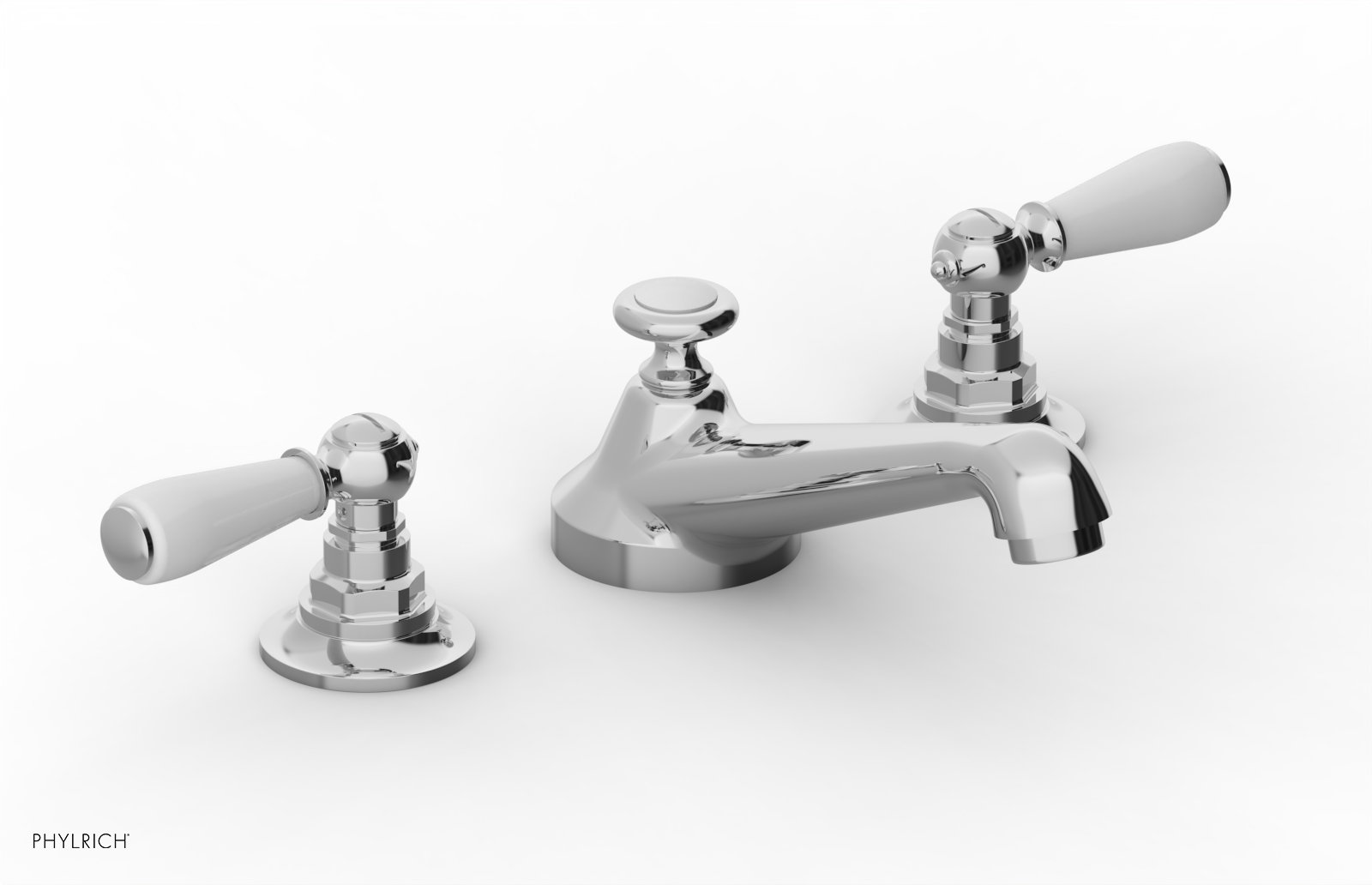 JAMESTOWN Widespread Faucet - Low Spout - Lever Handle with "White" Accents 165-02