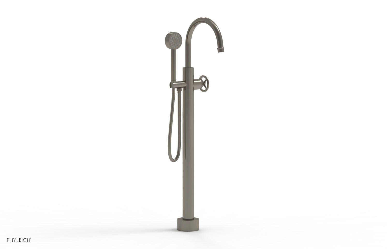 WORKS Tall Floor Mount Tub Filler - Cross Handle with Hand Shower  220-44-01