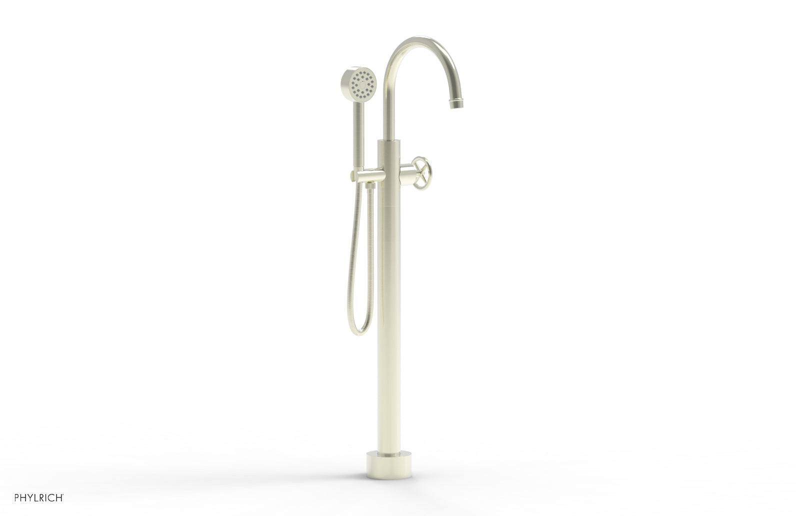 WORKS Tall Floor Mount Tub Filler - Cross Handle with Hand Shower  220-44-01
