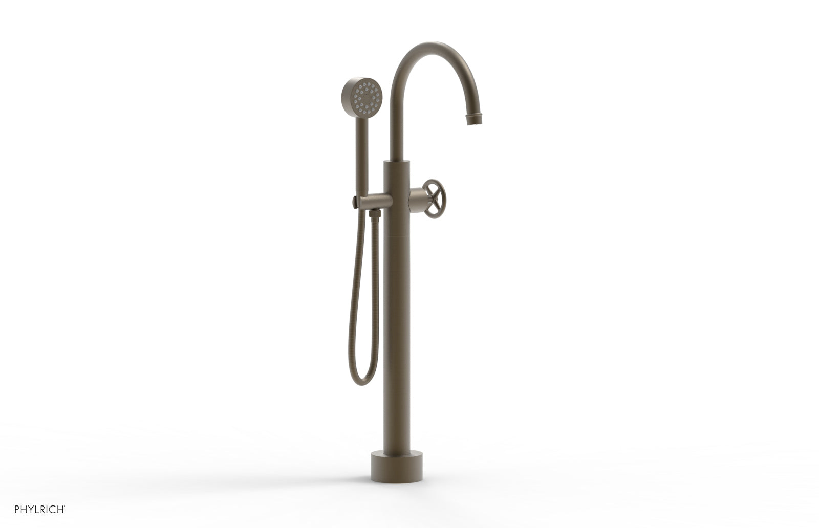 WORKS Low Floor Mount Tub Filler - Cross Handle with Hand Shower  220-44-03