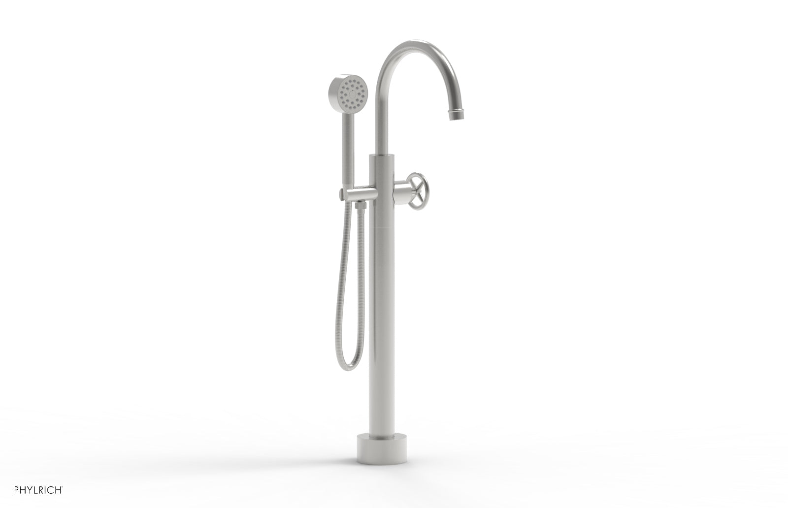 WORKS Low Floor Mount Tub Filler - Cross Handle with Hand Shower  220-44-03