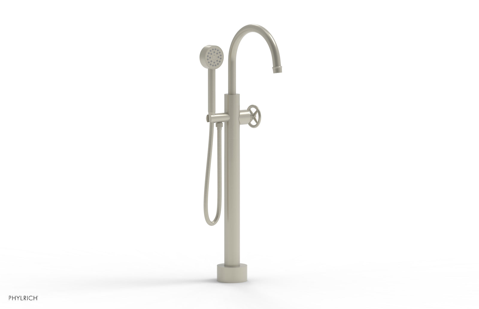 WORKS Low Floor Mount Tub Filler - Cross Handle with Hand Shower  220-44-03