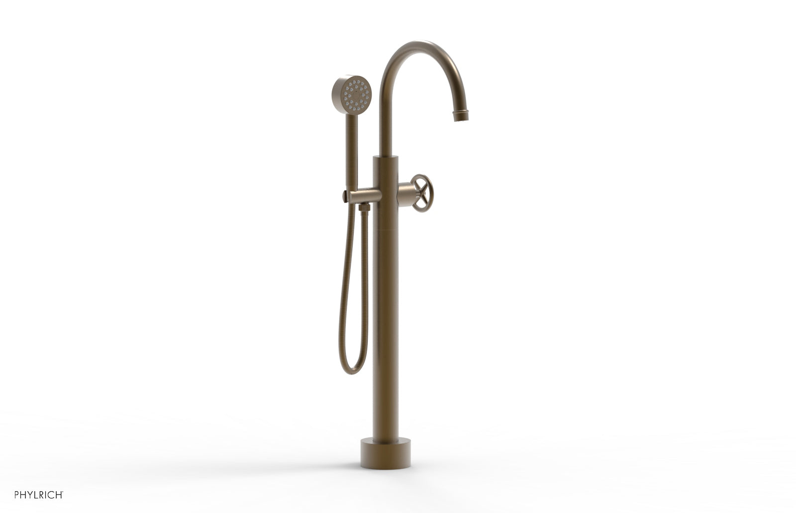 WORKS Low Floor Mount Tub Filler - Cross Handle with Hand Shower  220-44-03