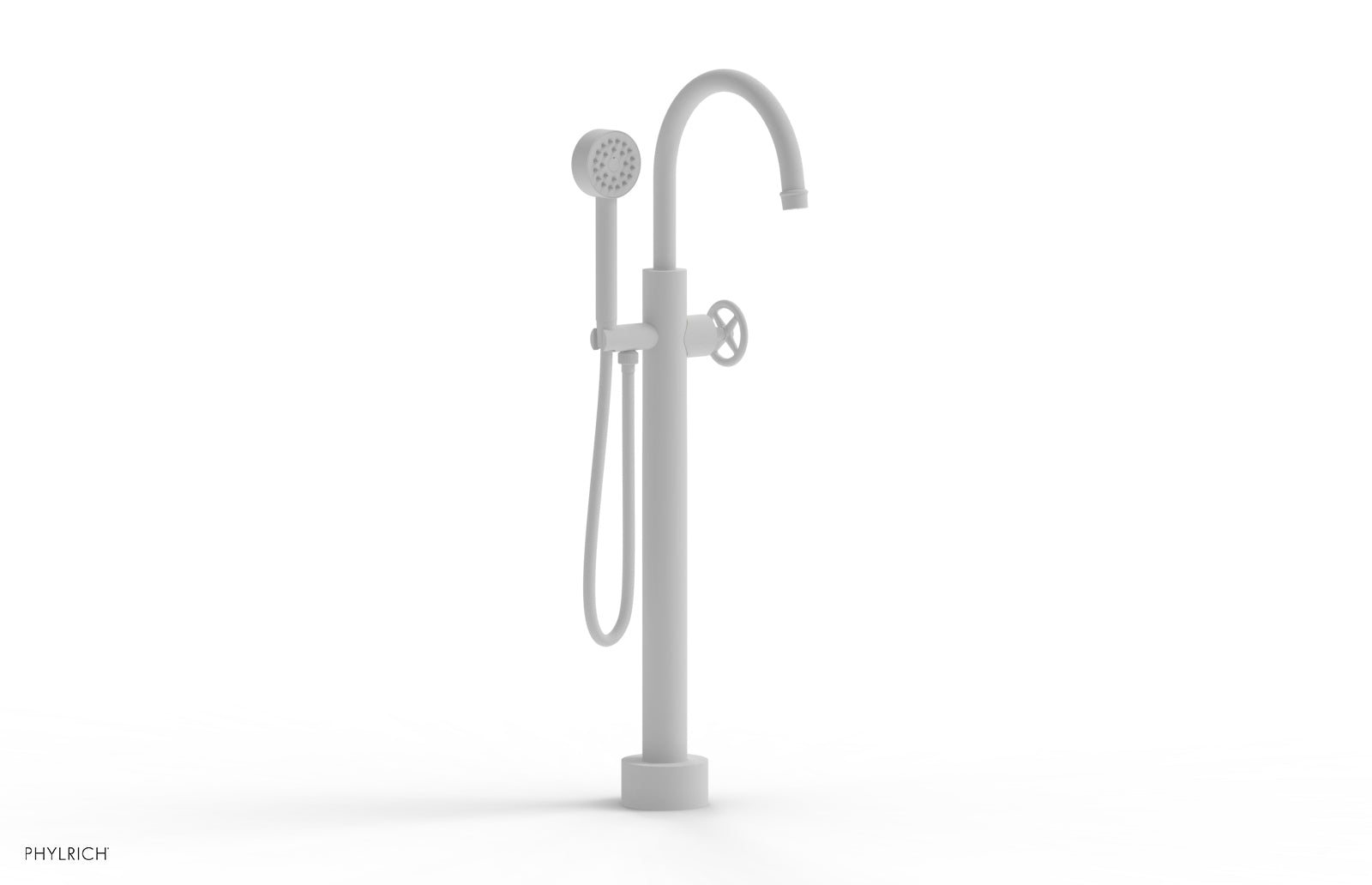 WORKS Low Floor Mount Tub Filler - Cross Handle with Hand Shower  220-44-03