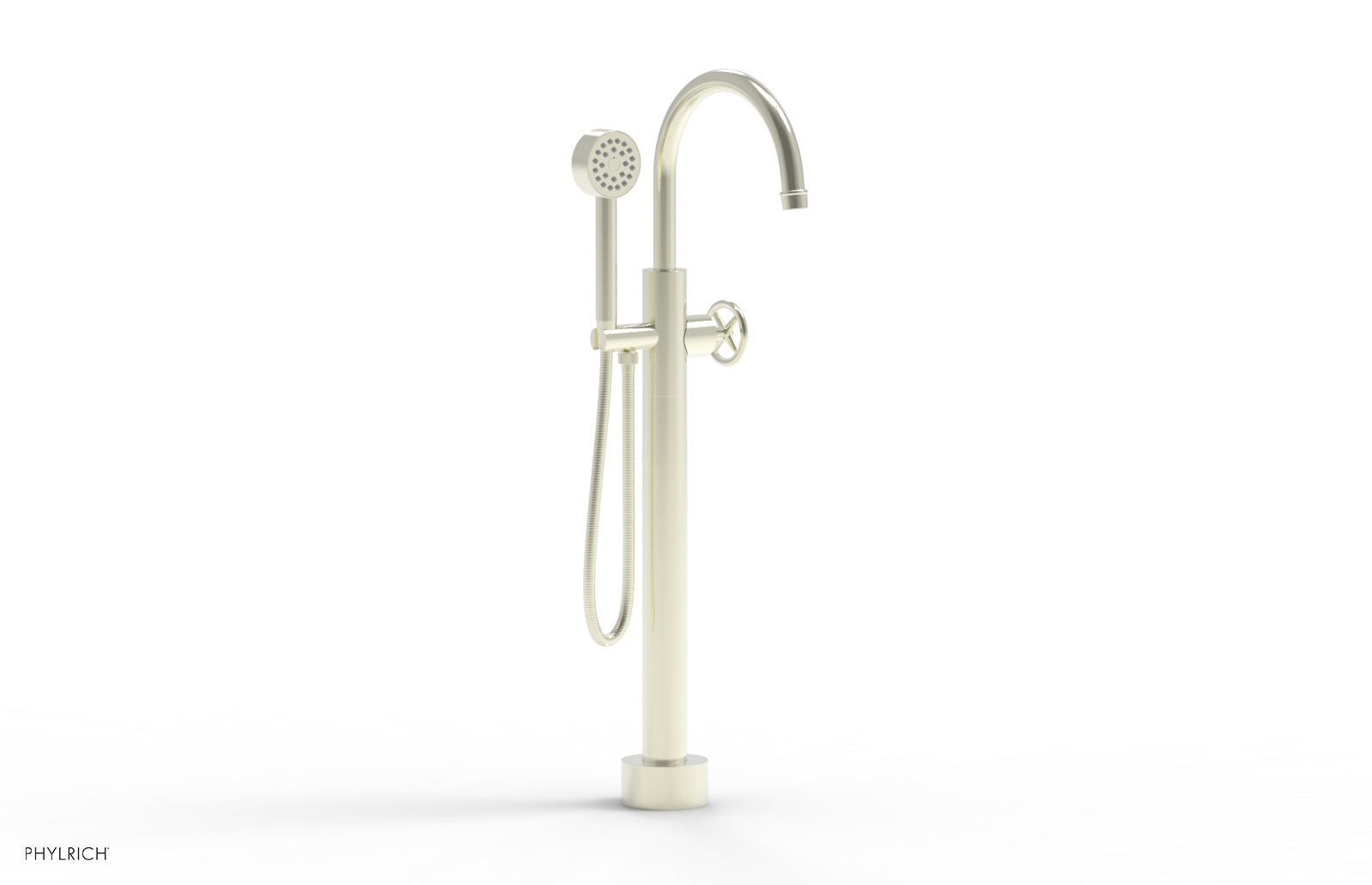 WORKS Low Floor Mount Tub Filler - Cross Handle with Hand Shower  220-44-03