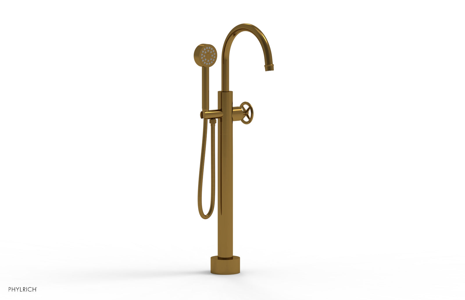 WORKS Low Floor Mount Tub Filler - Cross Handle with Hand Shower  220-44-03