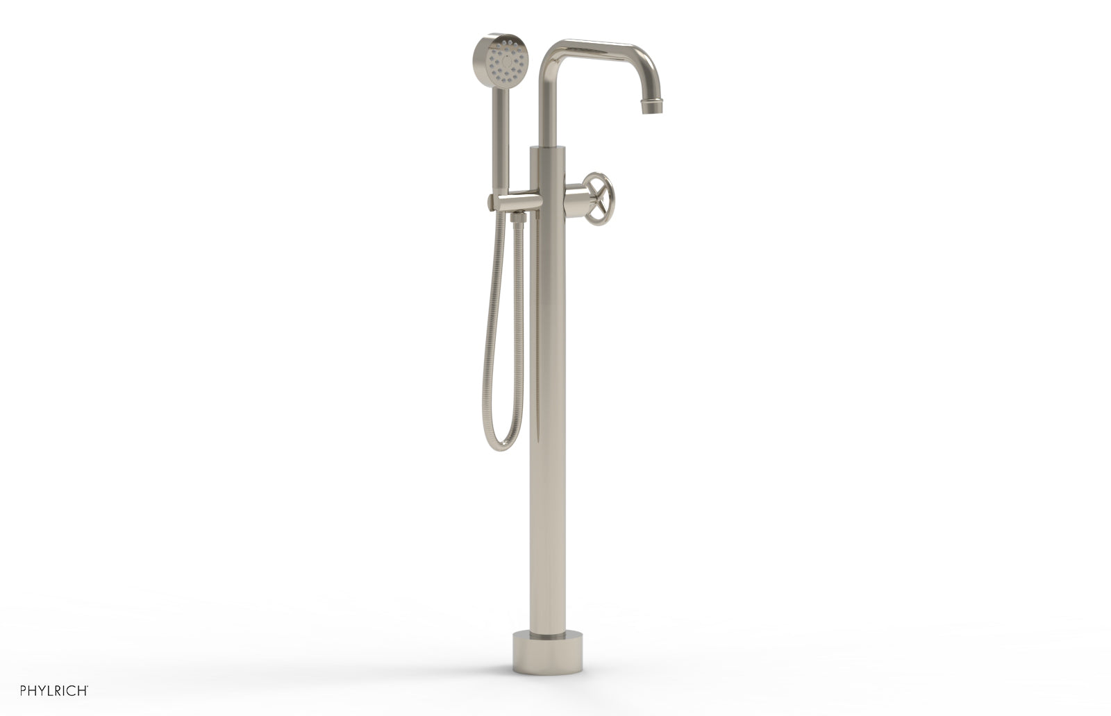 WORKS Tall Floor Mount Tub Filler - Cross Handle with Hand Shower  220-46-01