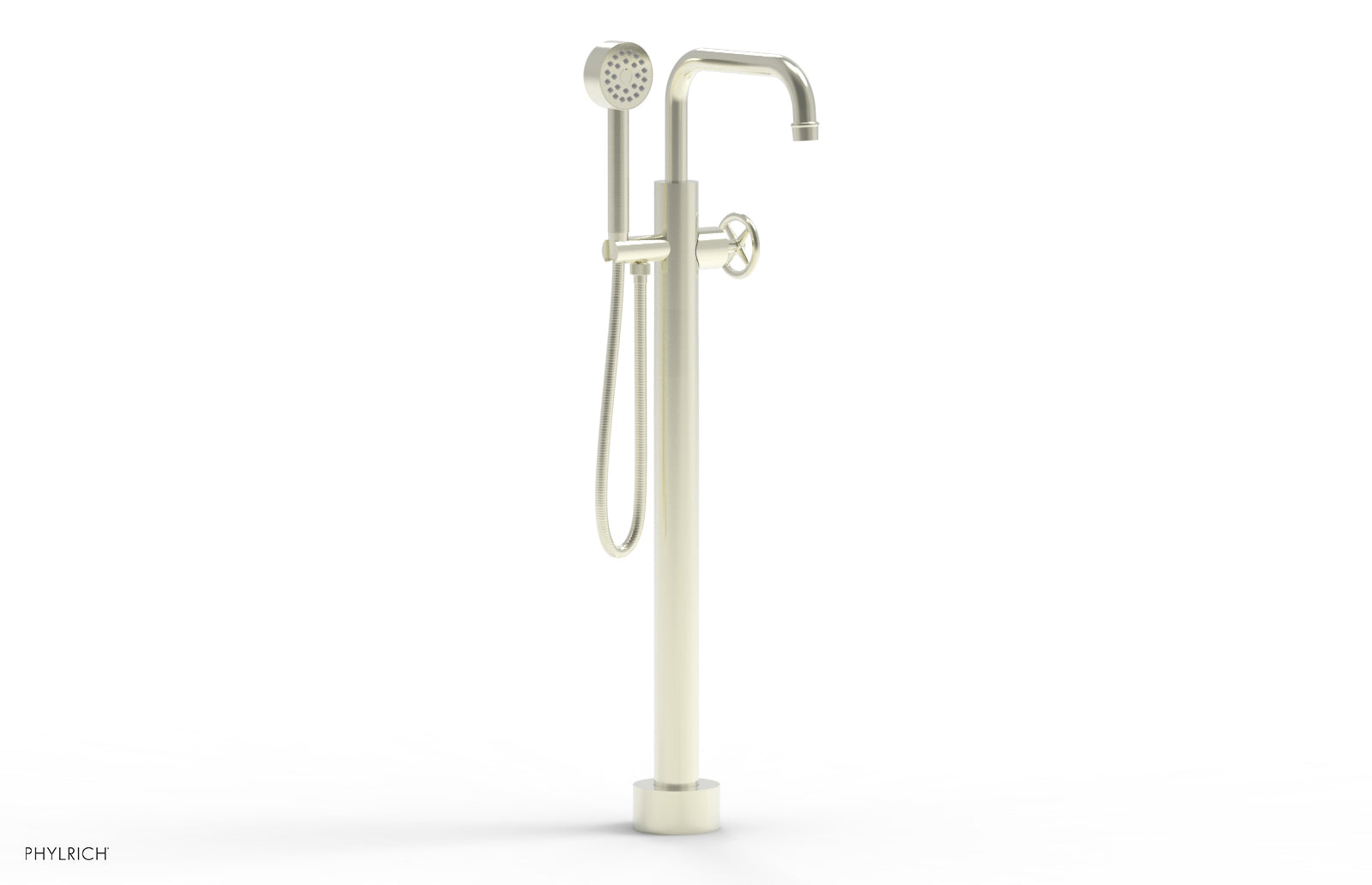 WORKS Tall Floor Mount Tub Filler - Cross Handle with Hand Shower  220-46-01