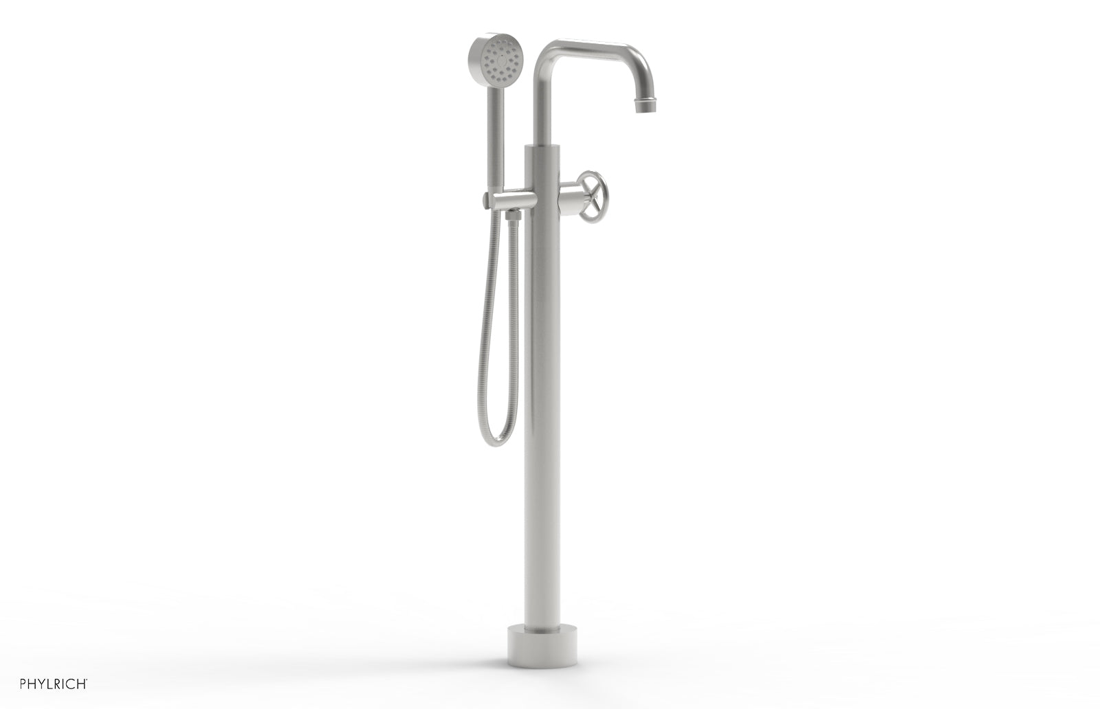 WORKS Tall Floor Mount Tub Filler - Cross Handle with Hand Shower  220-46-01