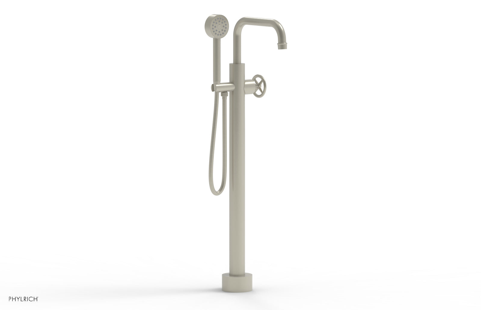 WORKS Tall Floor Mount Tub Filler - Cross Handle with Hand Shower  220-46-01