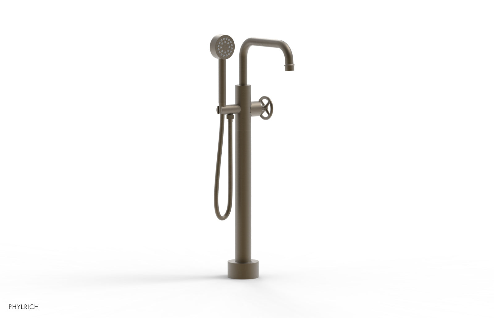 WORKS Low Floor Mount Tub Filler - Cross Handle with Hand Shower  220-46-03